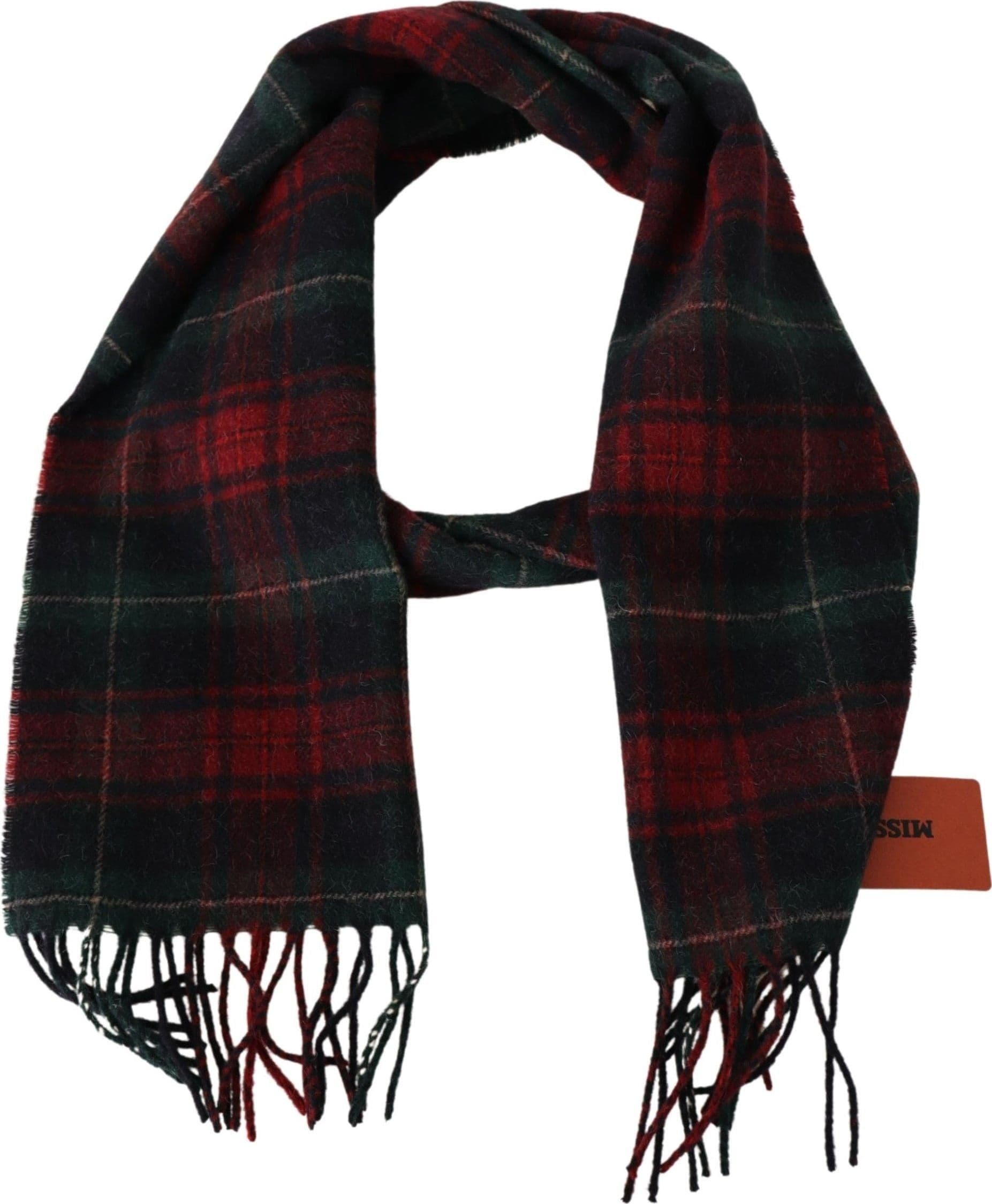 Black Red Check Wool Unisex Neck Wrap Fringes Scarf - 2