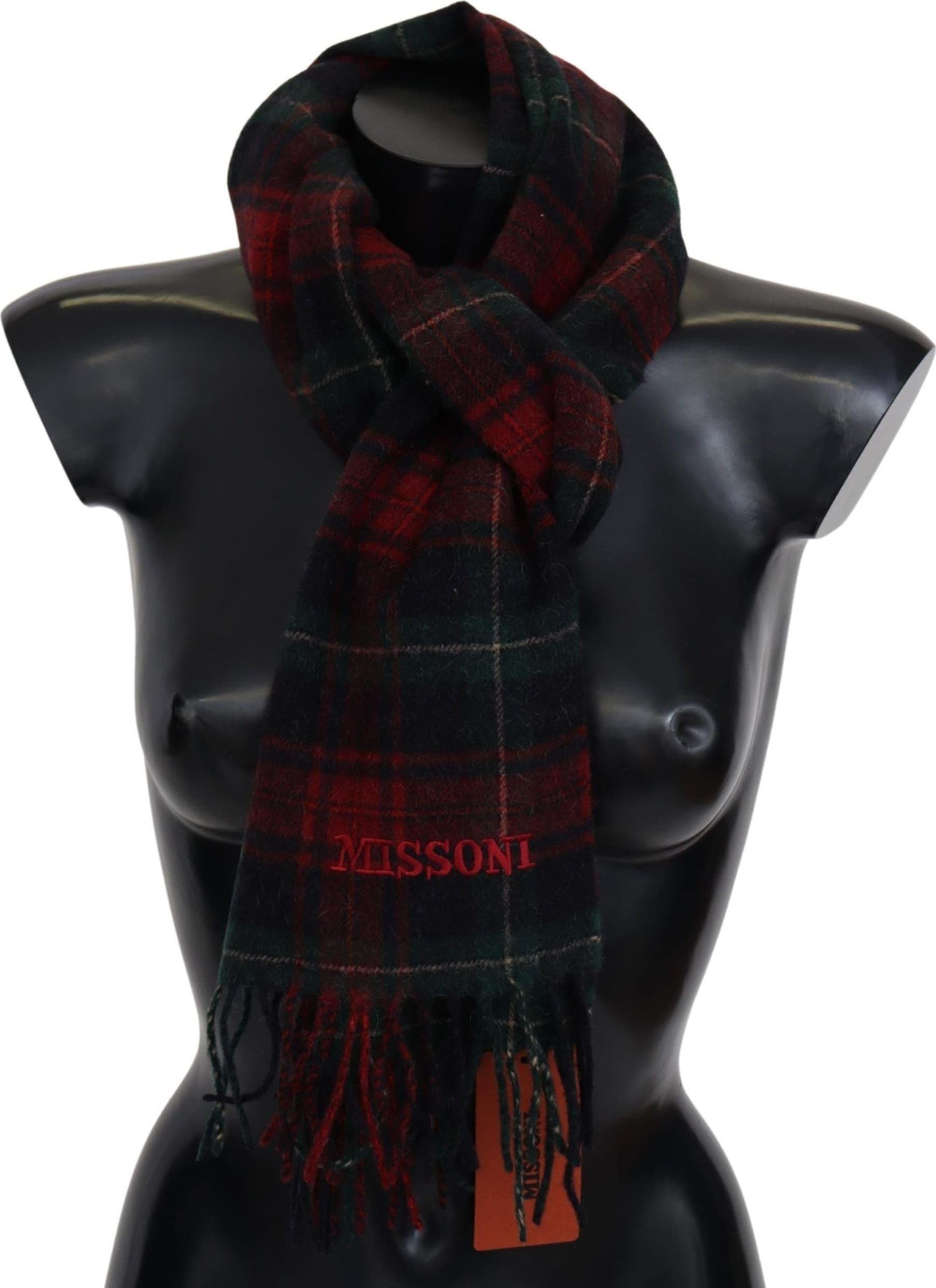 Black Red Check Wool Unisex Neck Wrap Fringes Scarf - 3