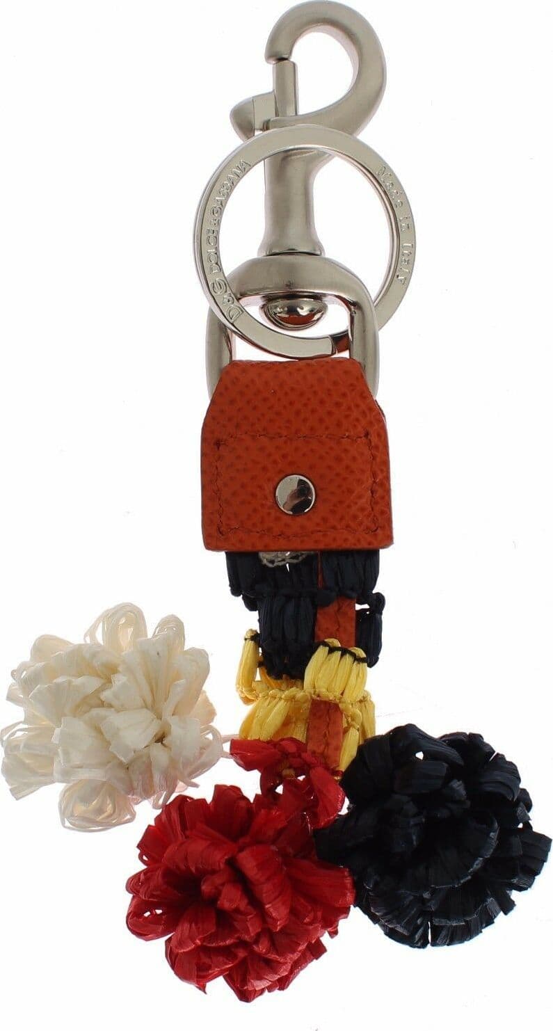 Multicolor Raffia Leather Clasp Finder Chain Keyring - 2