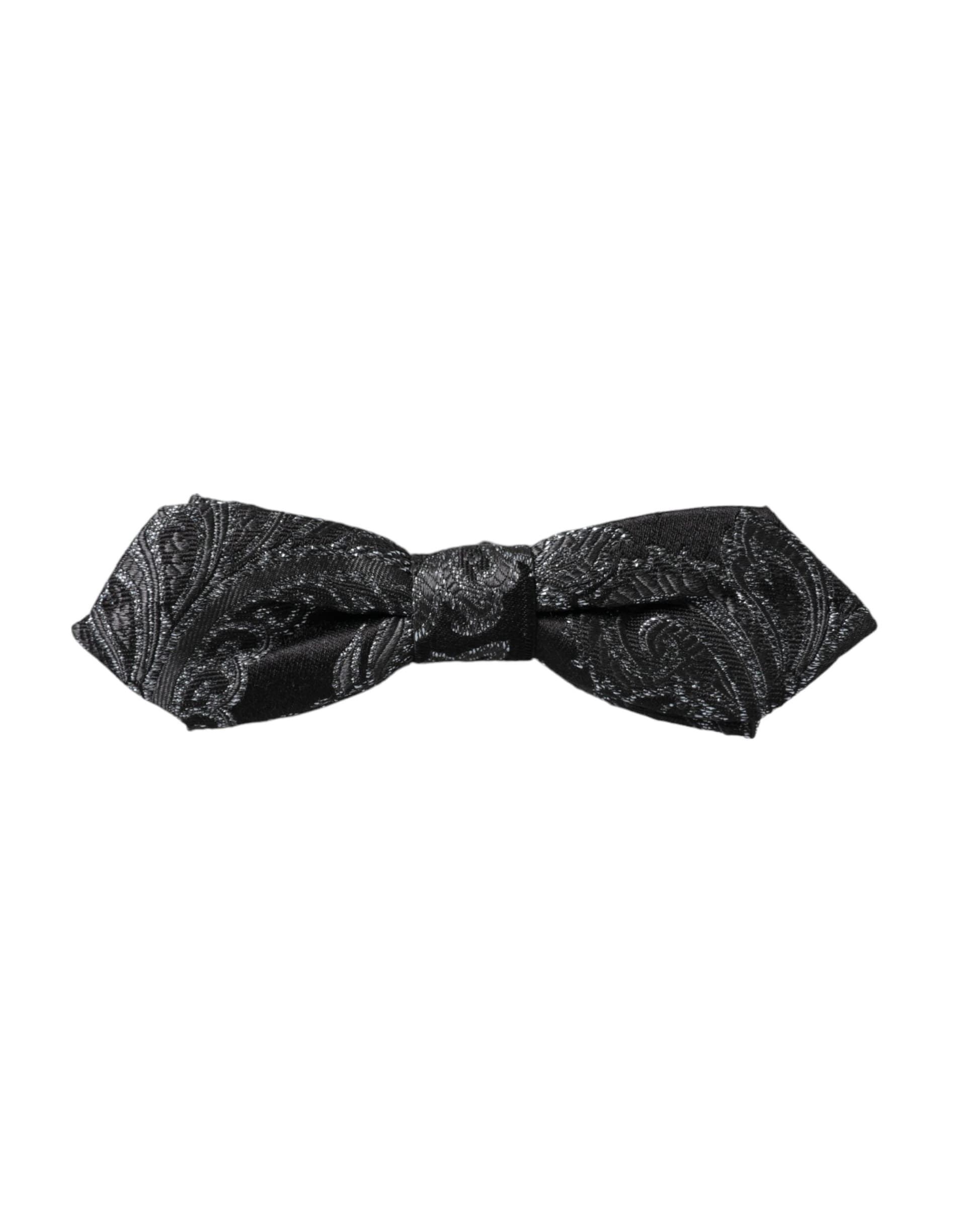 Black Silk Jacquard Adjustable Neck Men Bow Tie - 4