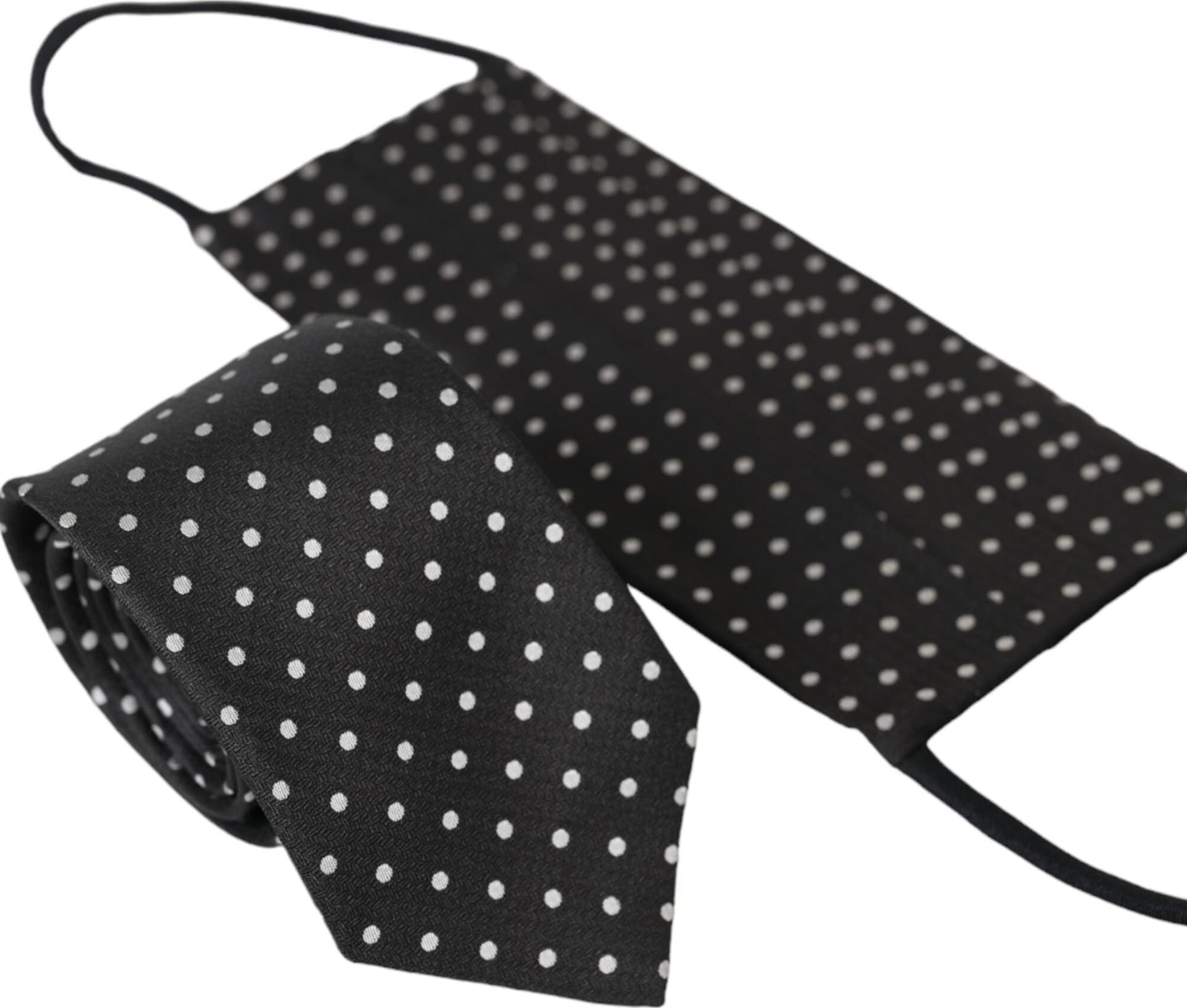 Black White Polka Dots 100% Silk Necktie Face Mask - 2