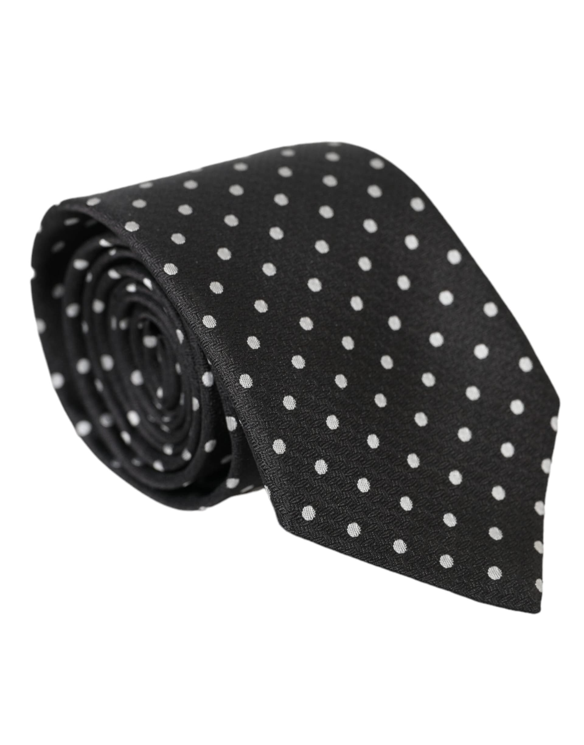 Black White Polka Dots 100% Silk Necktie Face Mask - 3