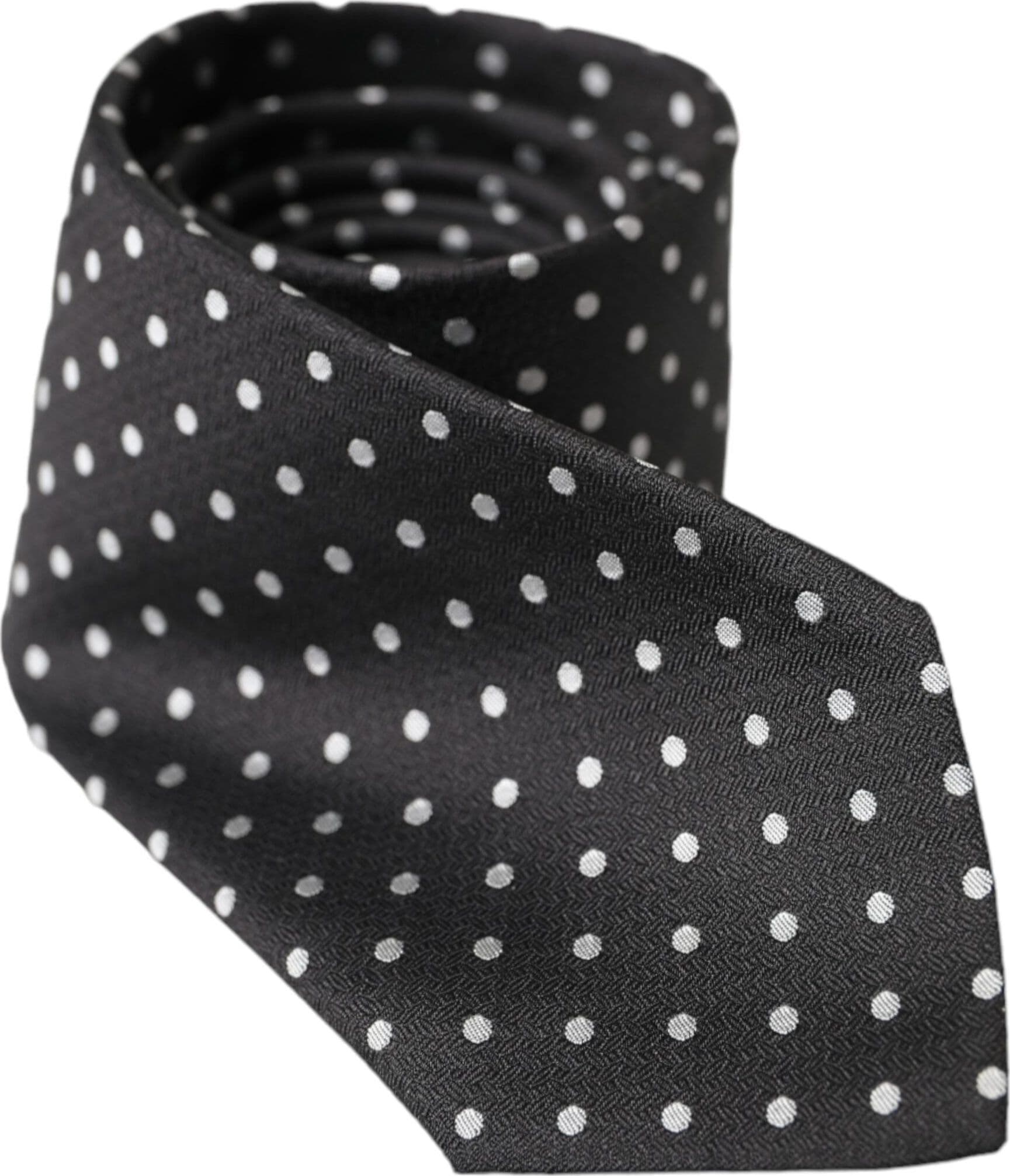 Black White Polka Dots 100% Silk Necktie Face Mask - 4