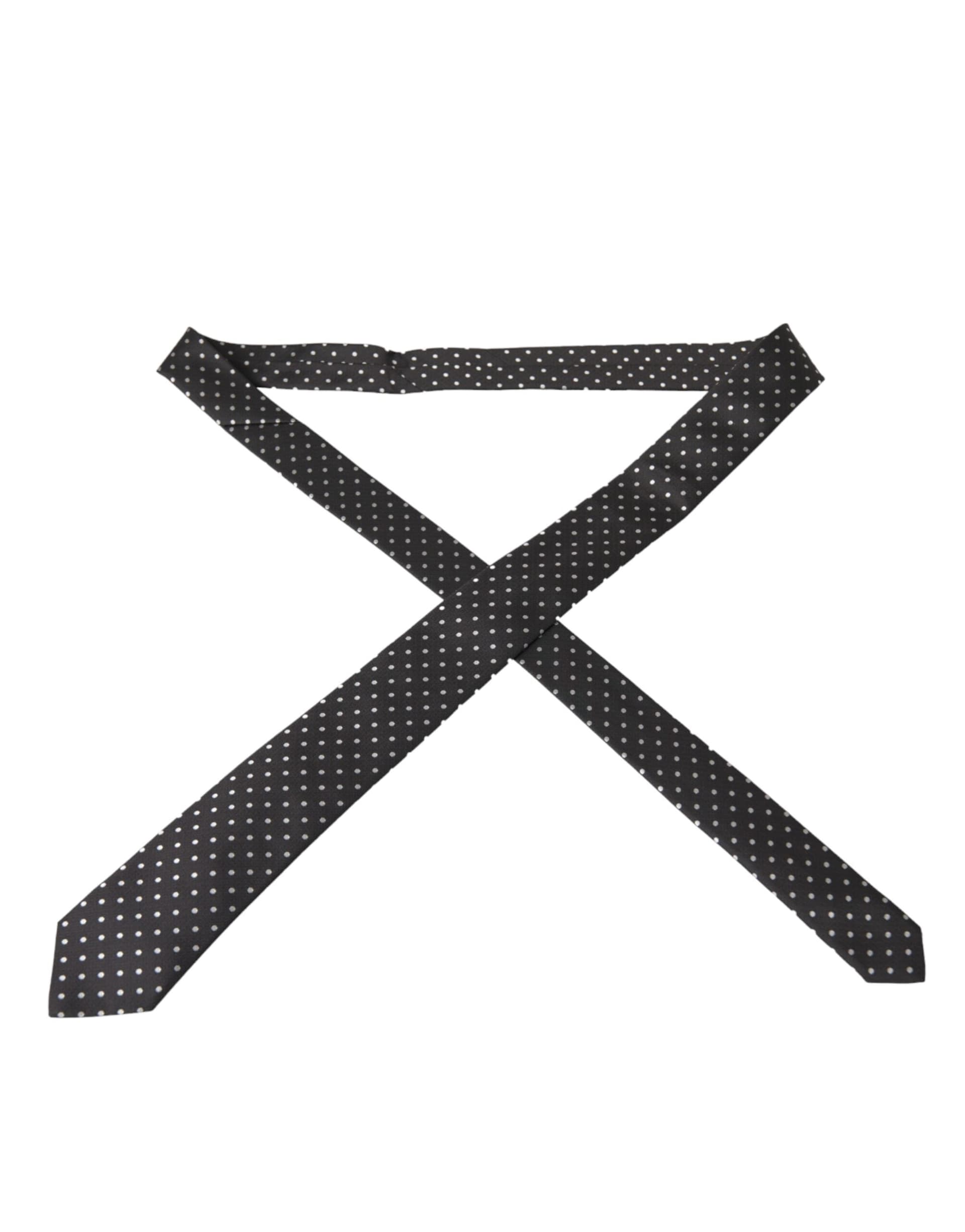 Black White Polka Dots 100% Silk Necktie Face Mask - 5