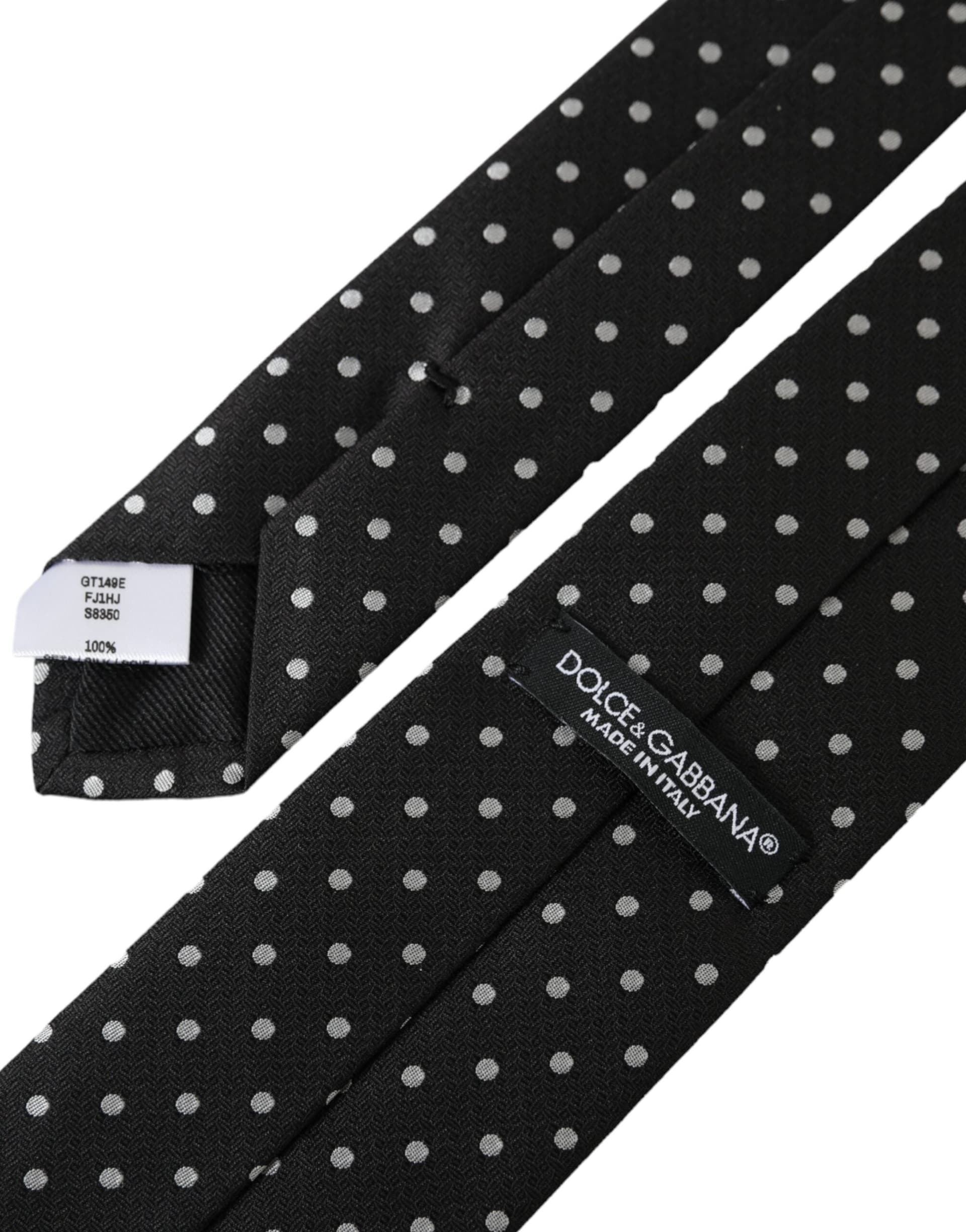 Black White Polka Dots 100% Silk Necktie Face Mask - 7