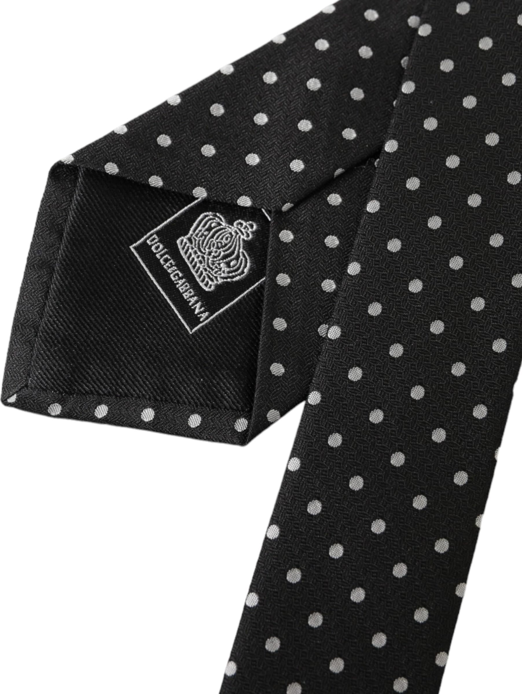 Black White Polka Dots 100% Silk Necktie Face Mask - 8