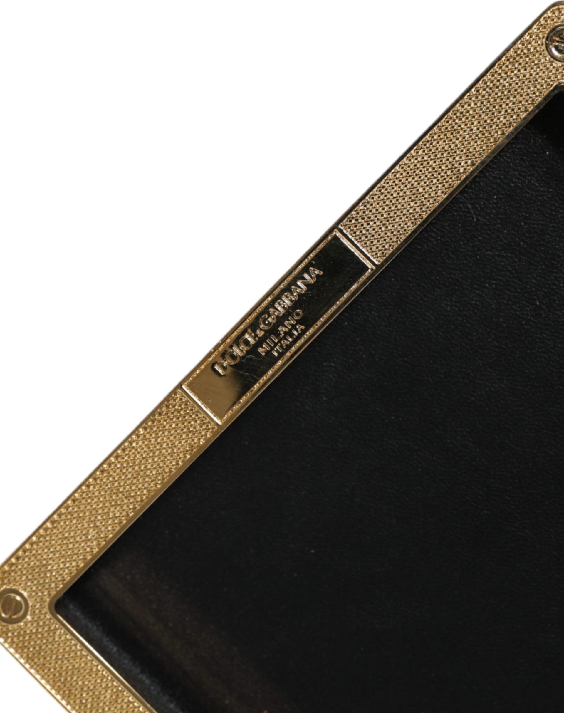 Black Leather Studs Gold Frame Clutch Evening Purse Bag - 5