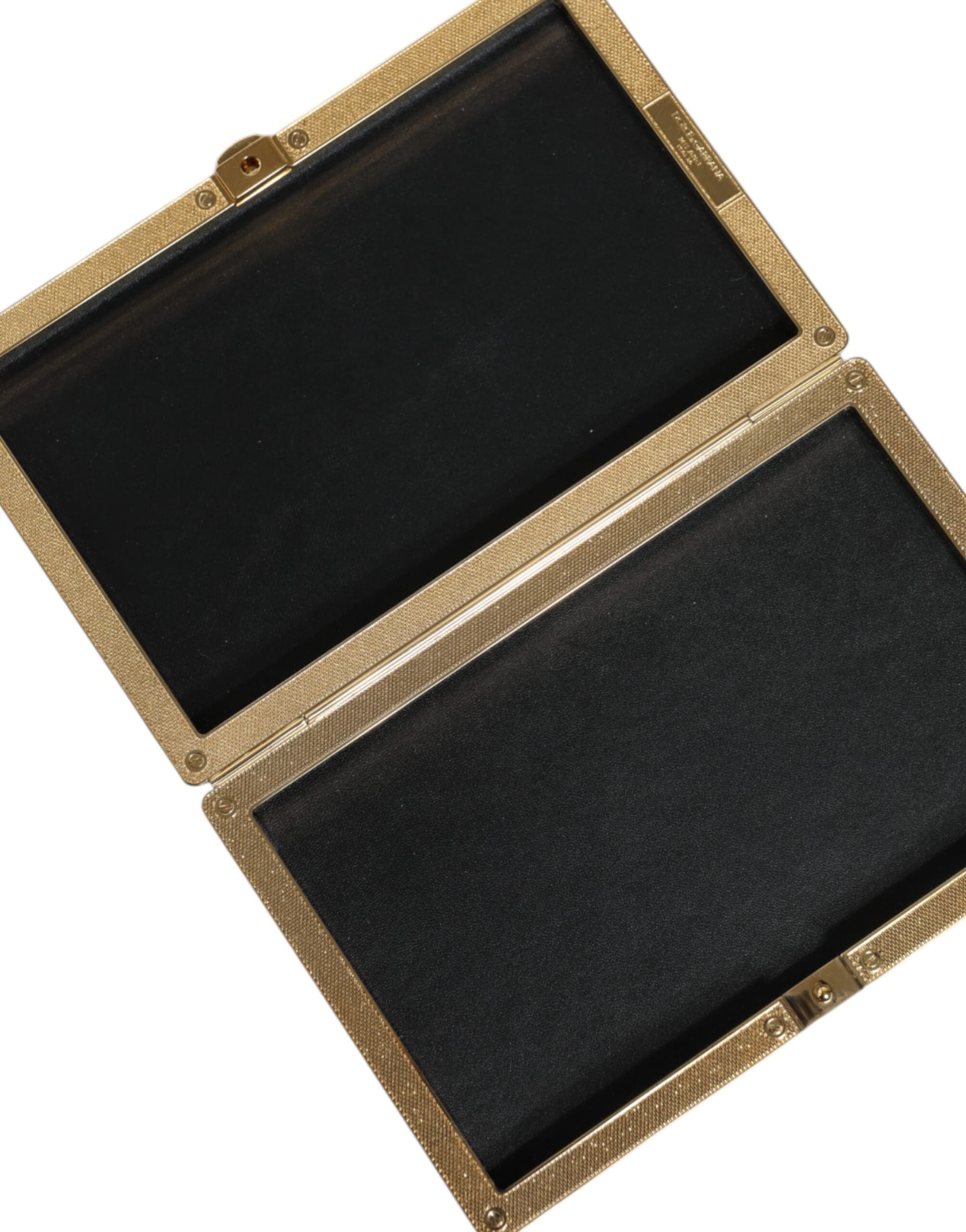 Black Leather Studs Gold Frame Clutch Evening Purse Bag - 6