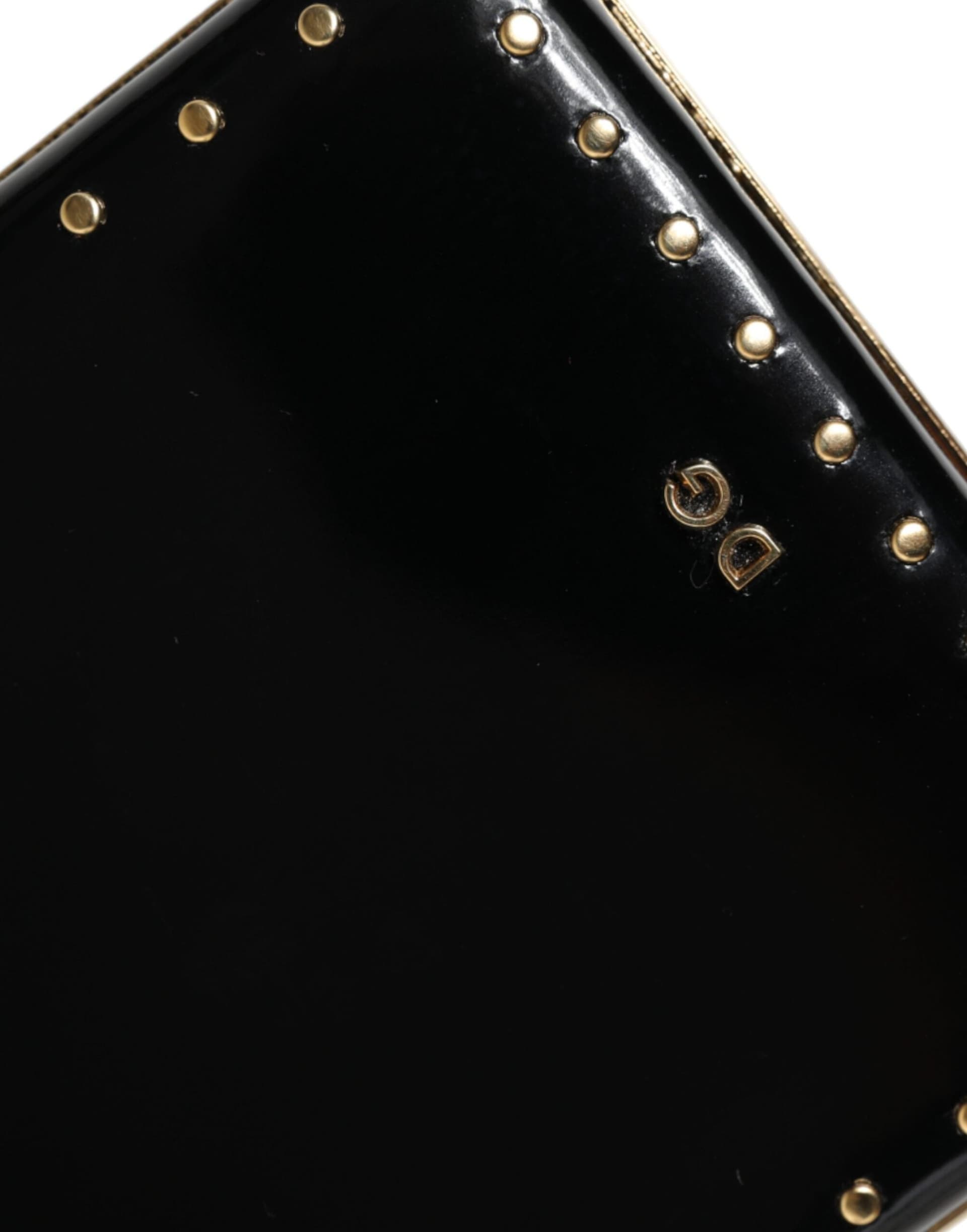 Black Leather Studs Gold Frame Clutch Evening Purse Bag - 7