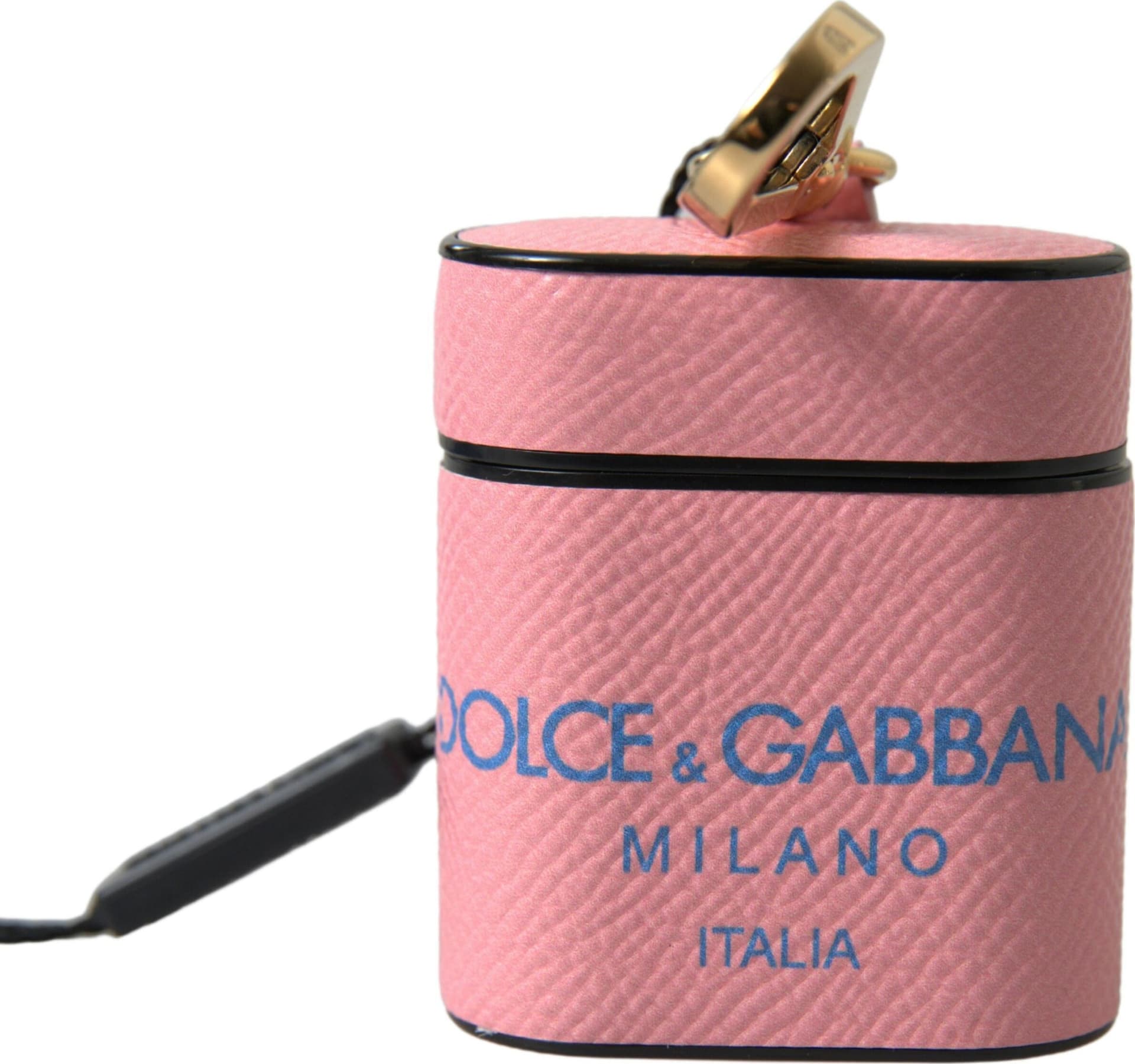 Pink Blue Calf Leather Logo Print Strap Airpods Case - 2