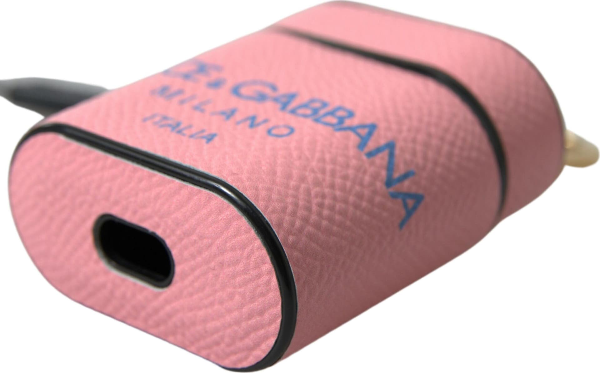 Pink Blue Calf Leather Logo Print Strap Airpods Case - 3