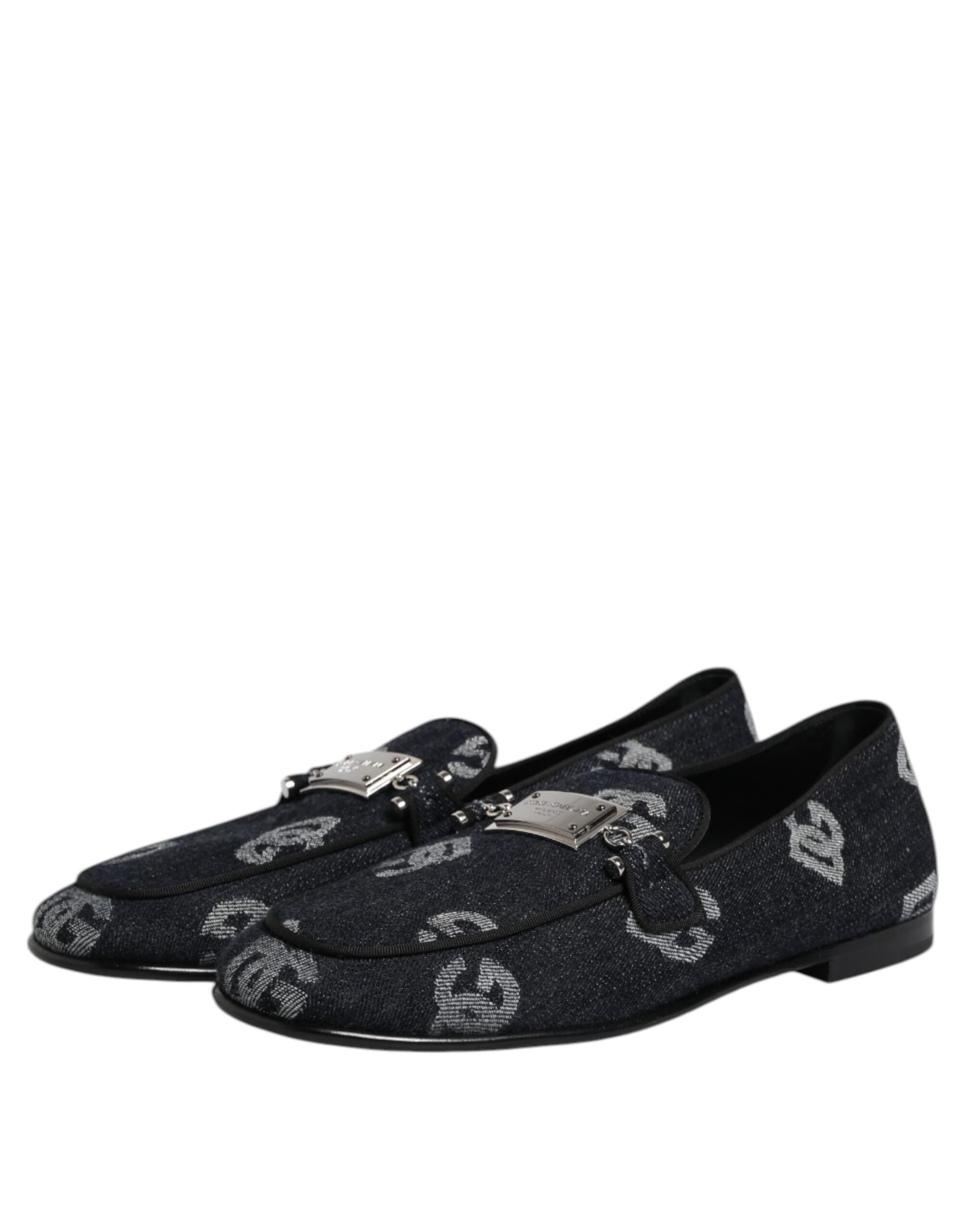 Blue Logo Cotton Loafers Formal Dress Shoes - 3