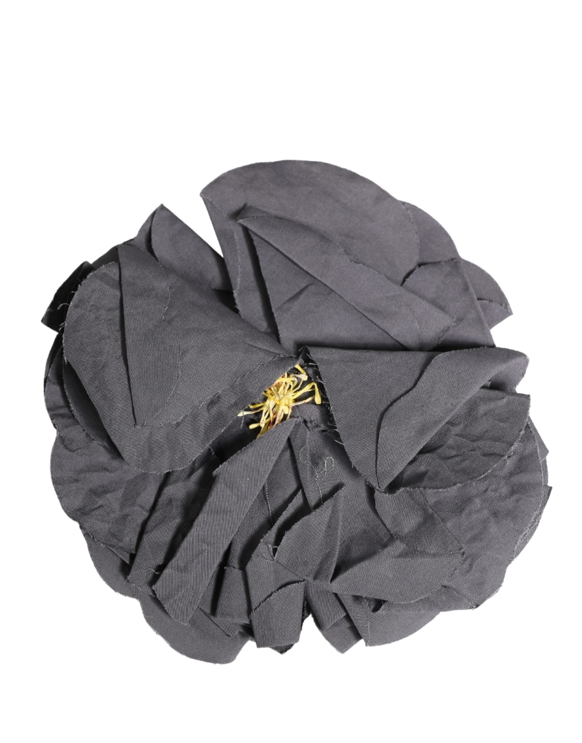 Gray Floral Motif Silk Blend Poplin Fabric Bar Pin  Brooch - 2