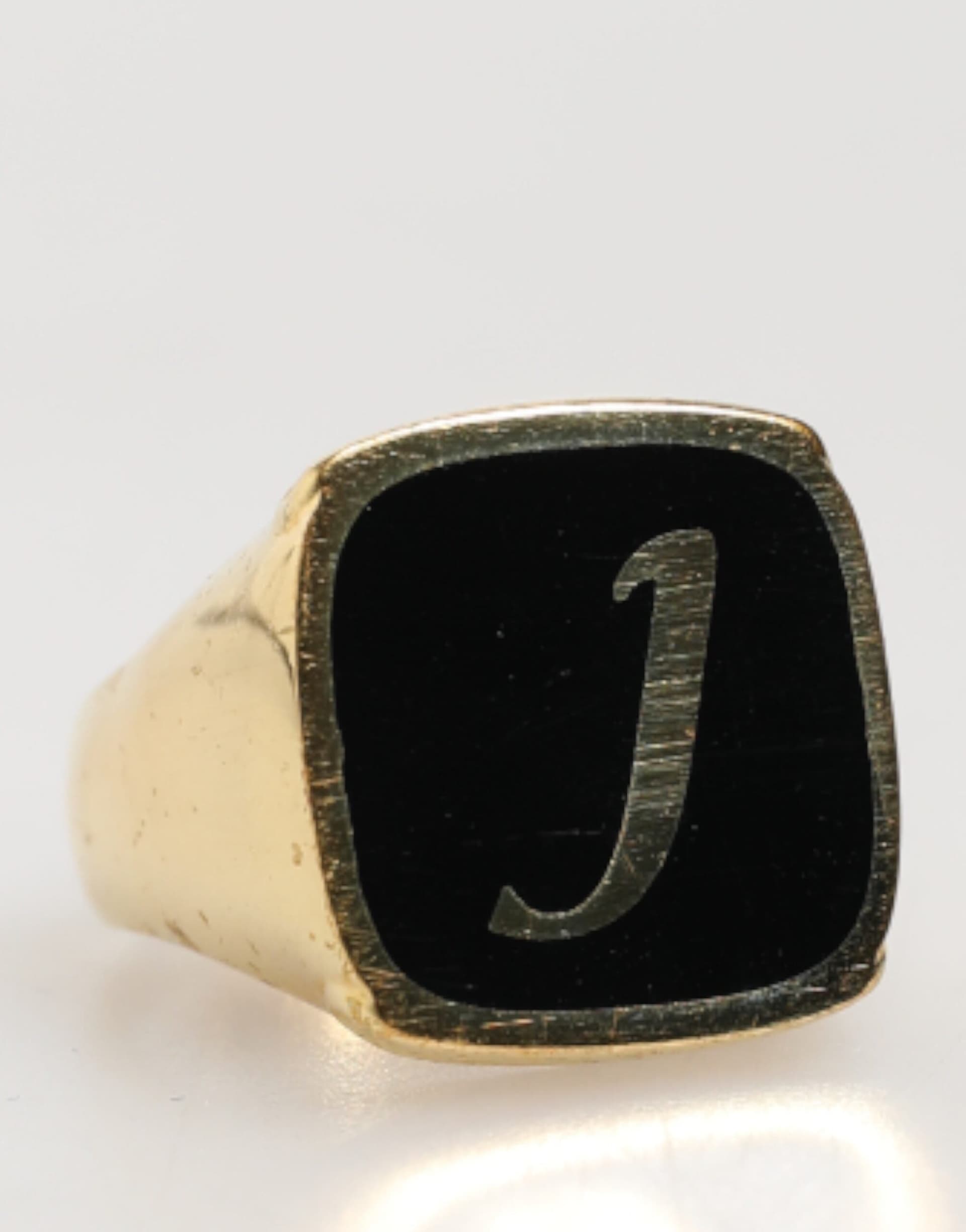 Gold-Tone Real Brass Black Enamel "J" Adjustable Rings - 2