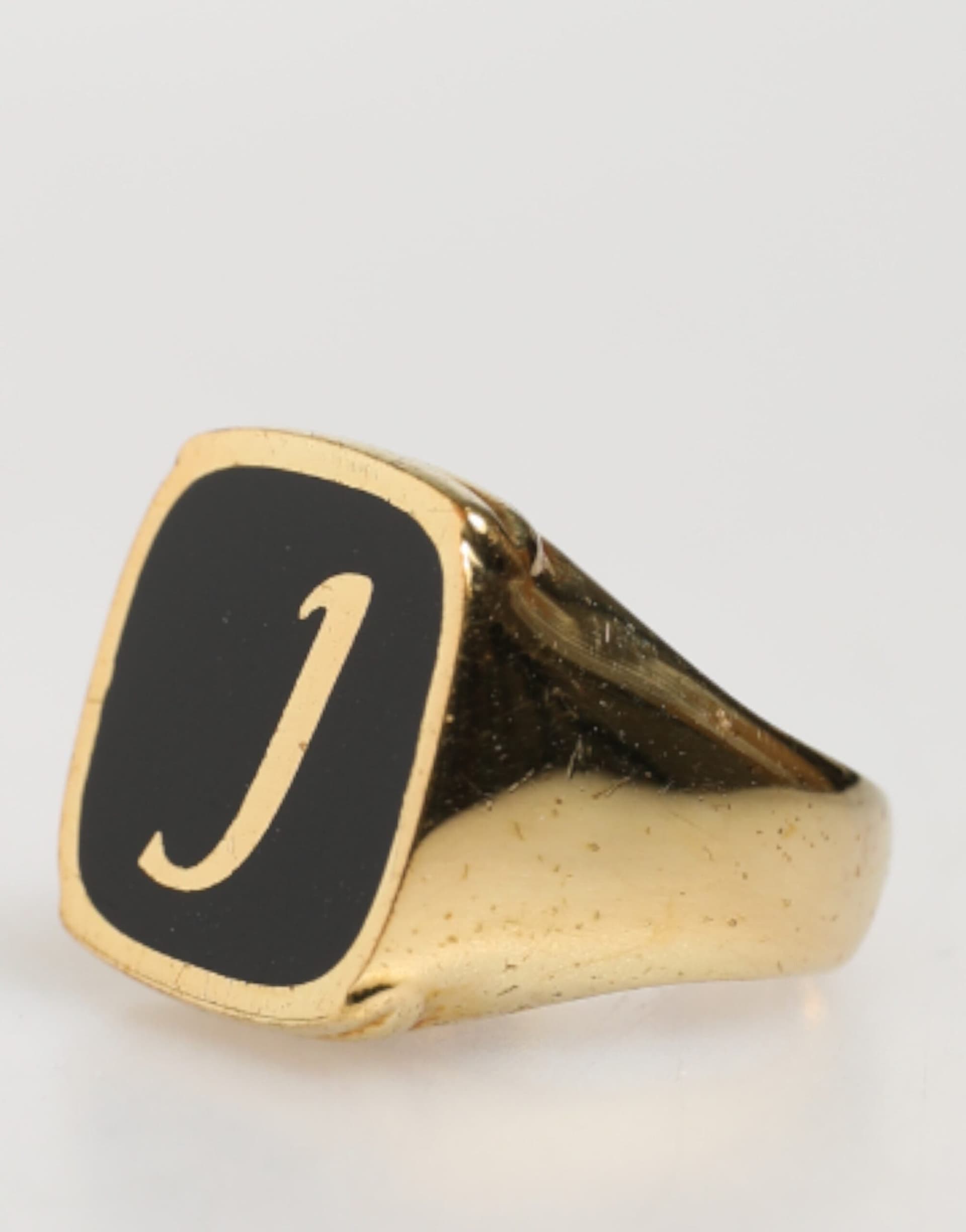 Gold-Tone Real Brass Black Enamel "J" Adjustable Rings - 3