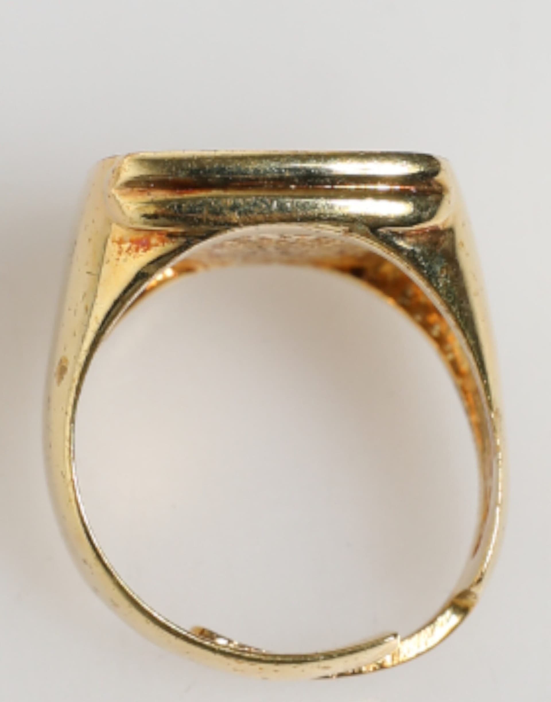 Gold-Tone Real Brass Black Enamel "J" Adjustable Rings - 7
