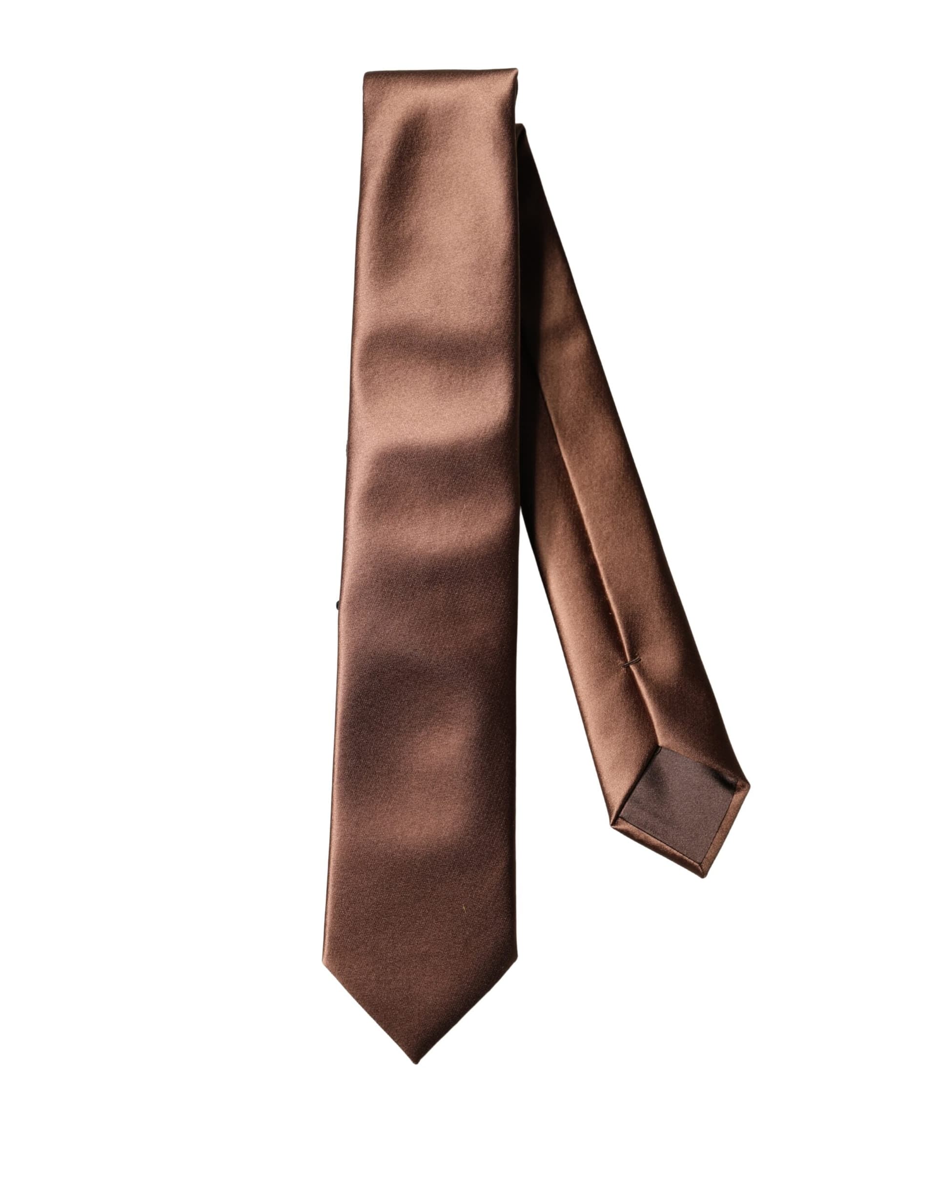 Brown Satin 100% Silk Wide Adjustable Men Necktie Tie - 2