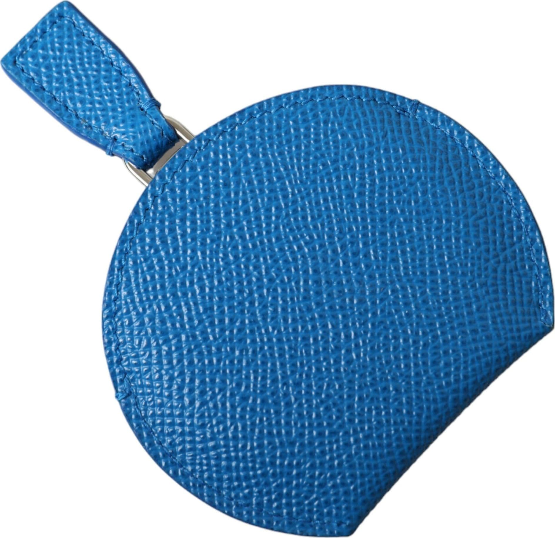 Blue Calfskin Leather Round Logo Hand Mirror Holder - 2