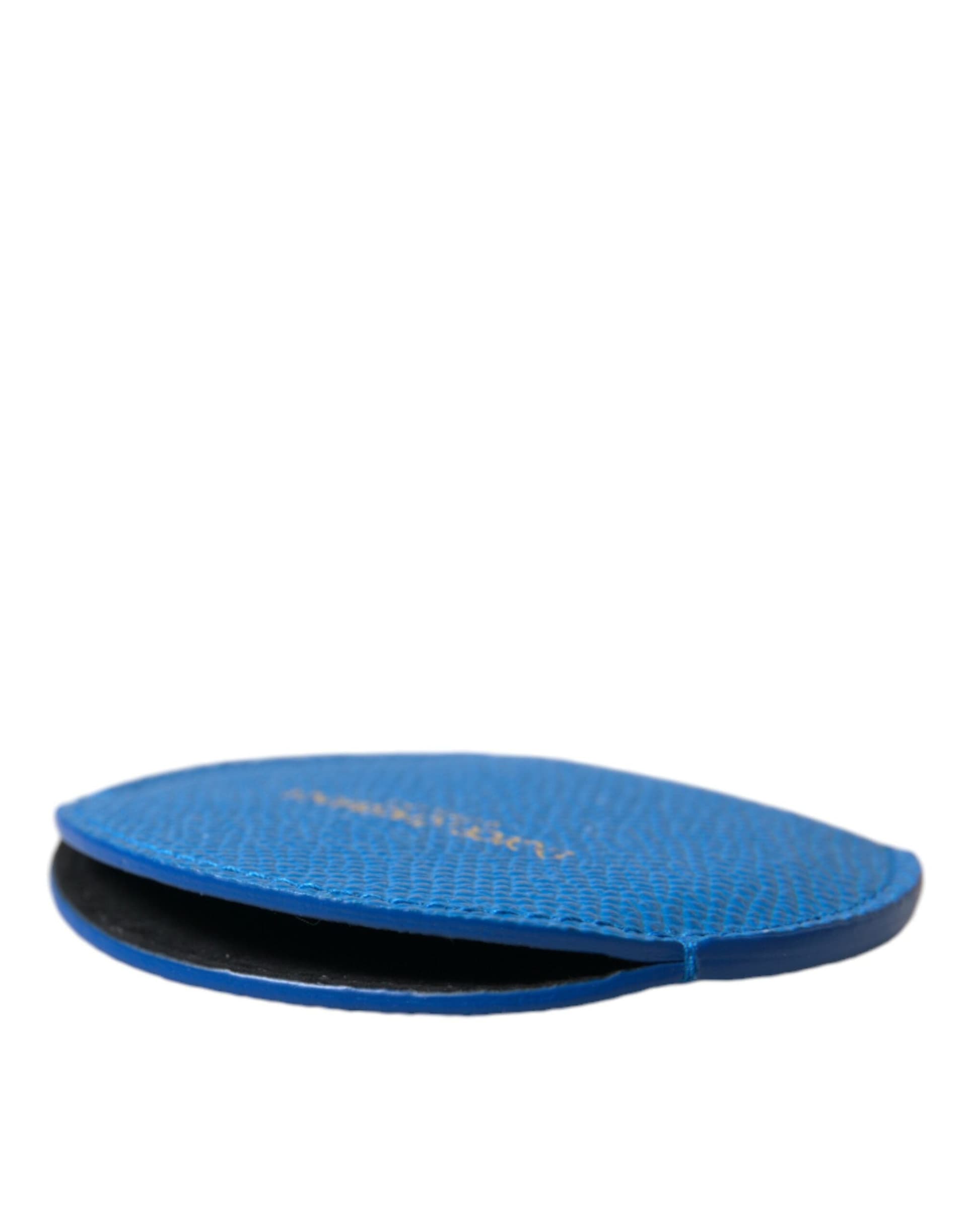 Blue Calfskin Leather Round Logo Hand Mirror Holder - 5