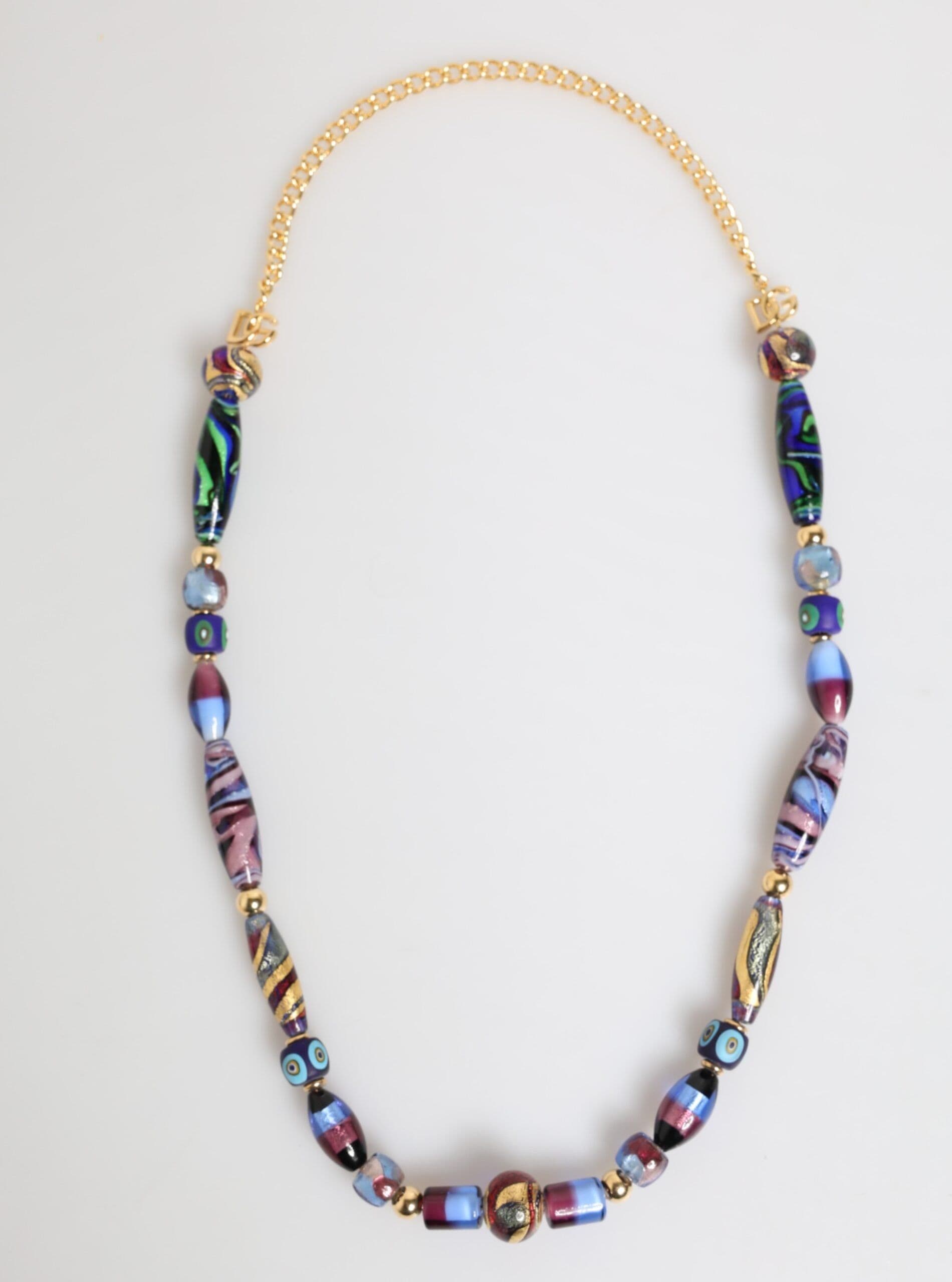 Multicolor Murano Glass Beads Gold Brass Chain Jewelry Necklace - 2