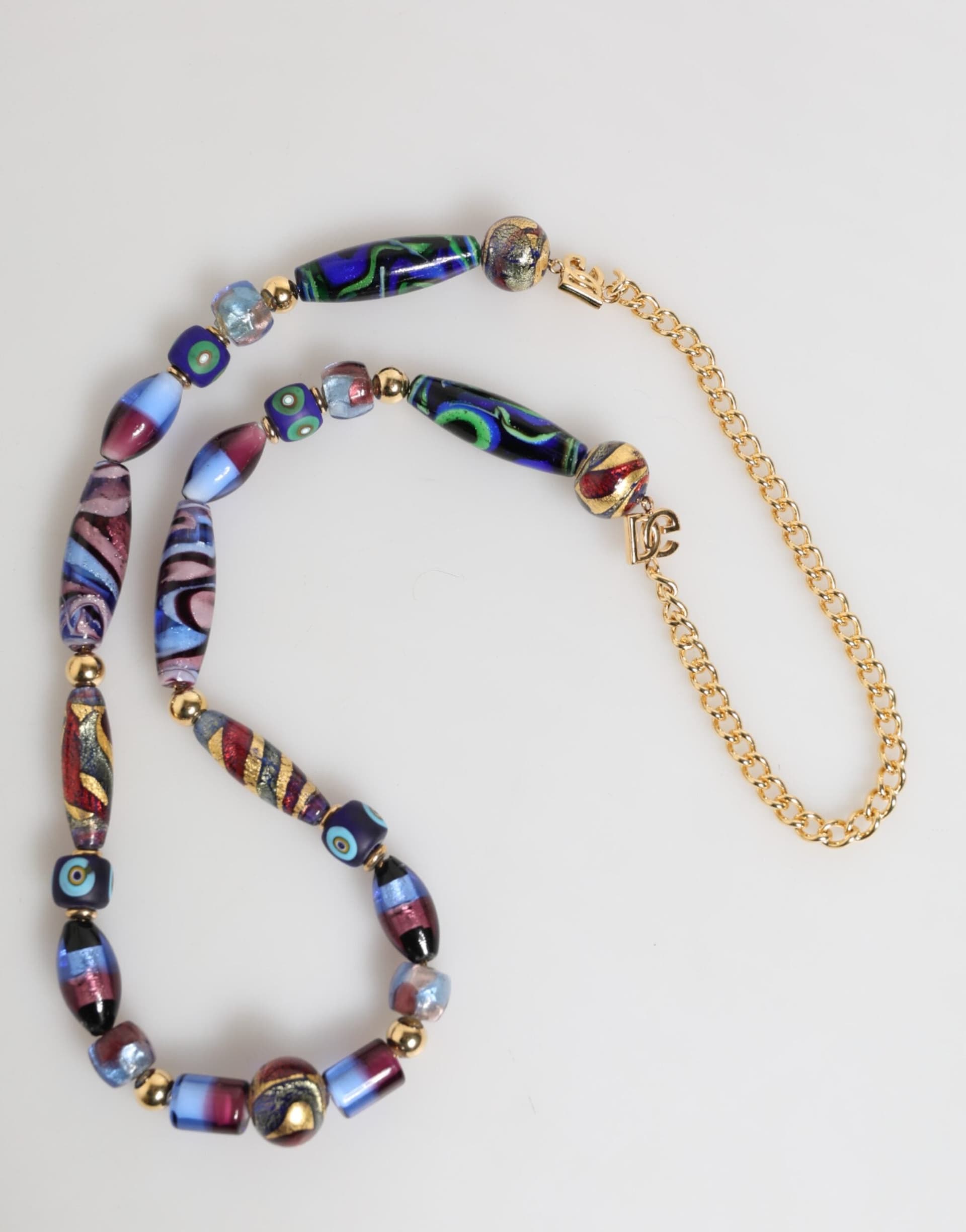 Multicolor Murano Glass Beads Gold Brass Chain Jewelry Necklace - 6