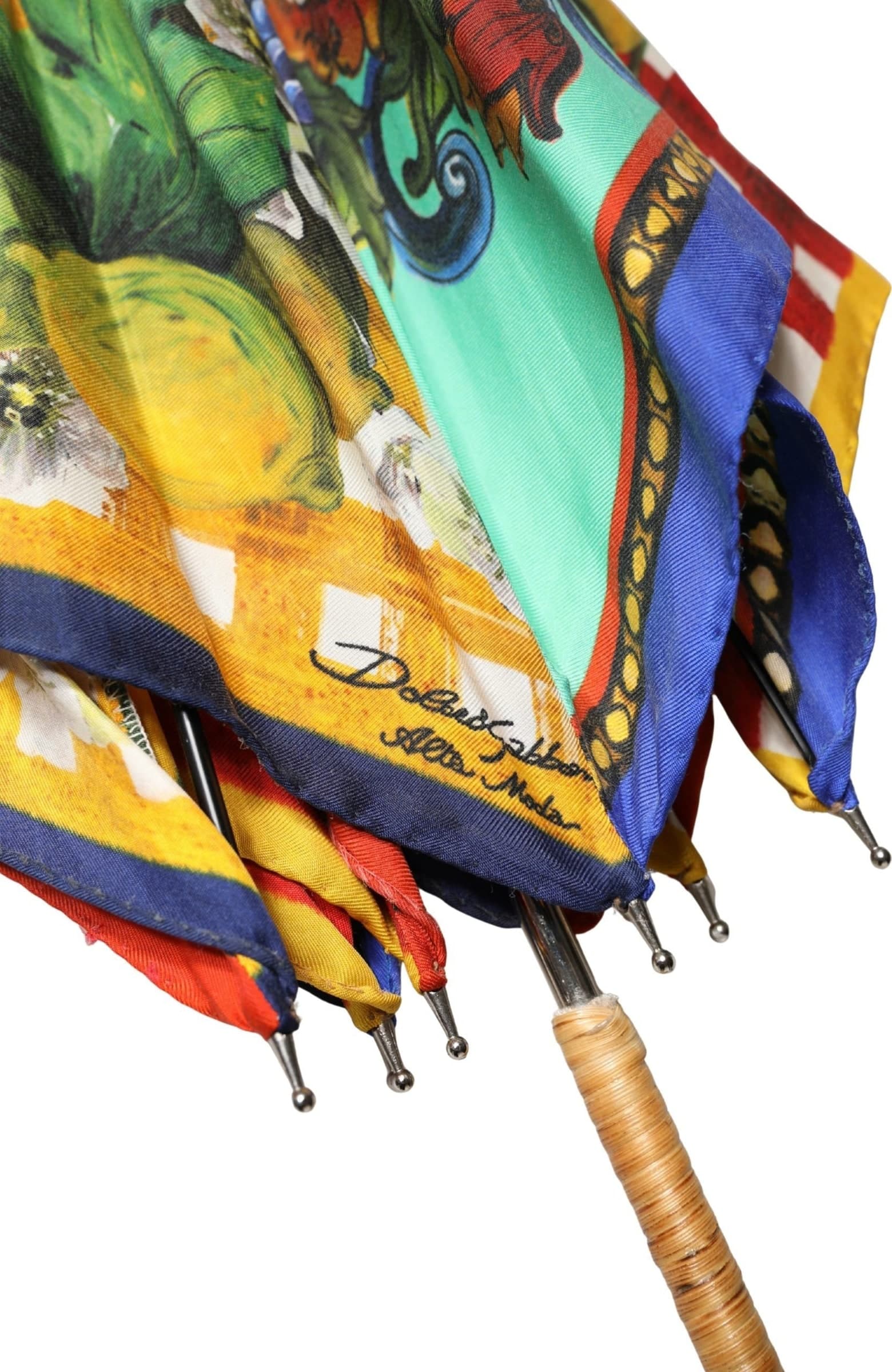 Multicolor Carretto Siciliano Print Collapsible Umbrella - 7