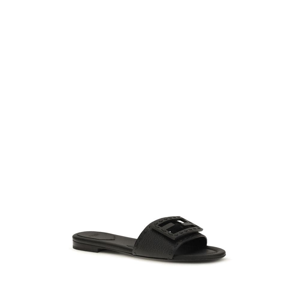 Black Calf Leather Bos Taurus Flat Sandals - 2