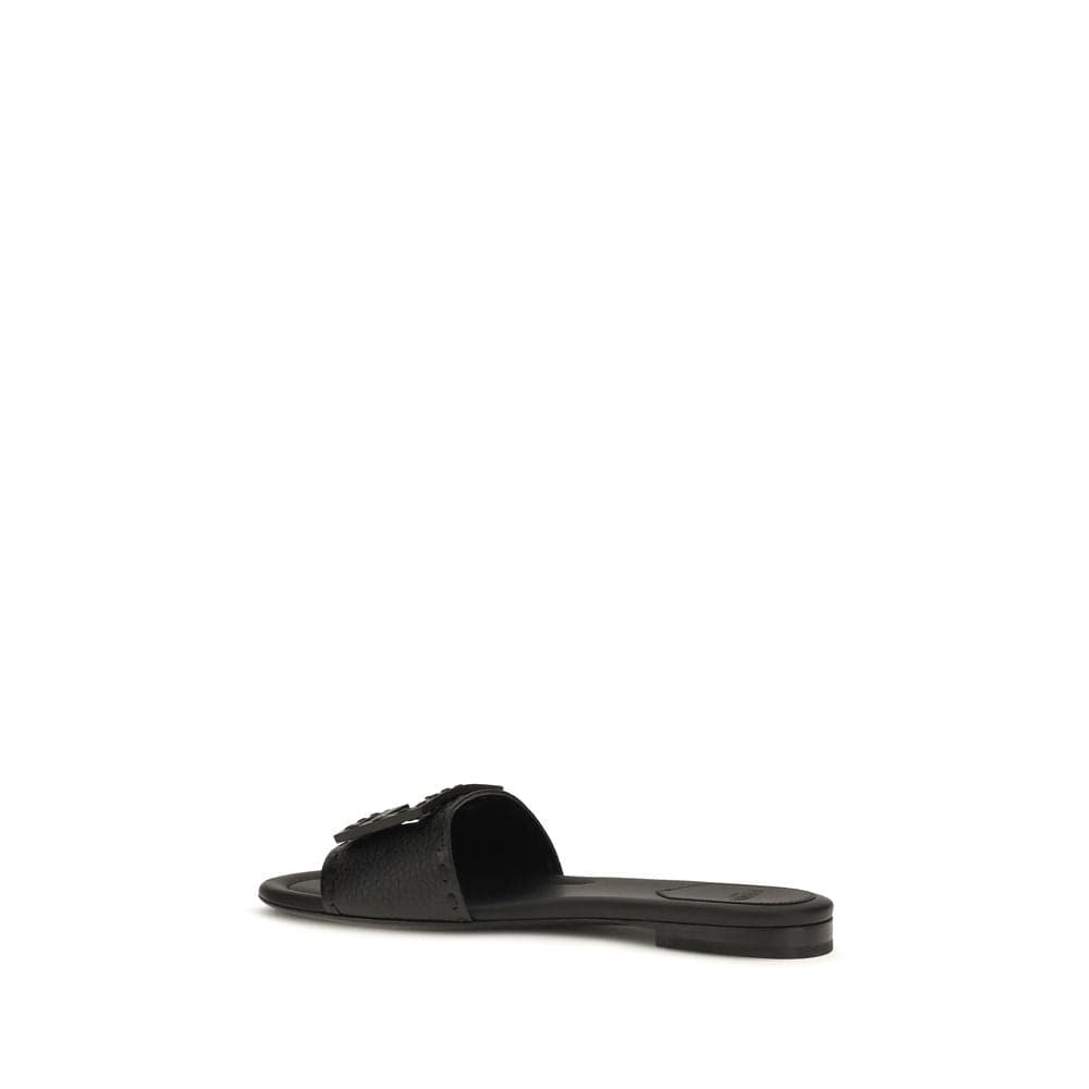 Black Calf Leather Bos Taurus Flat Sandals - 3