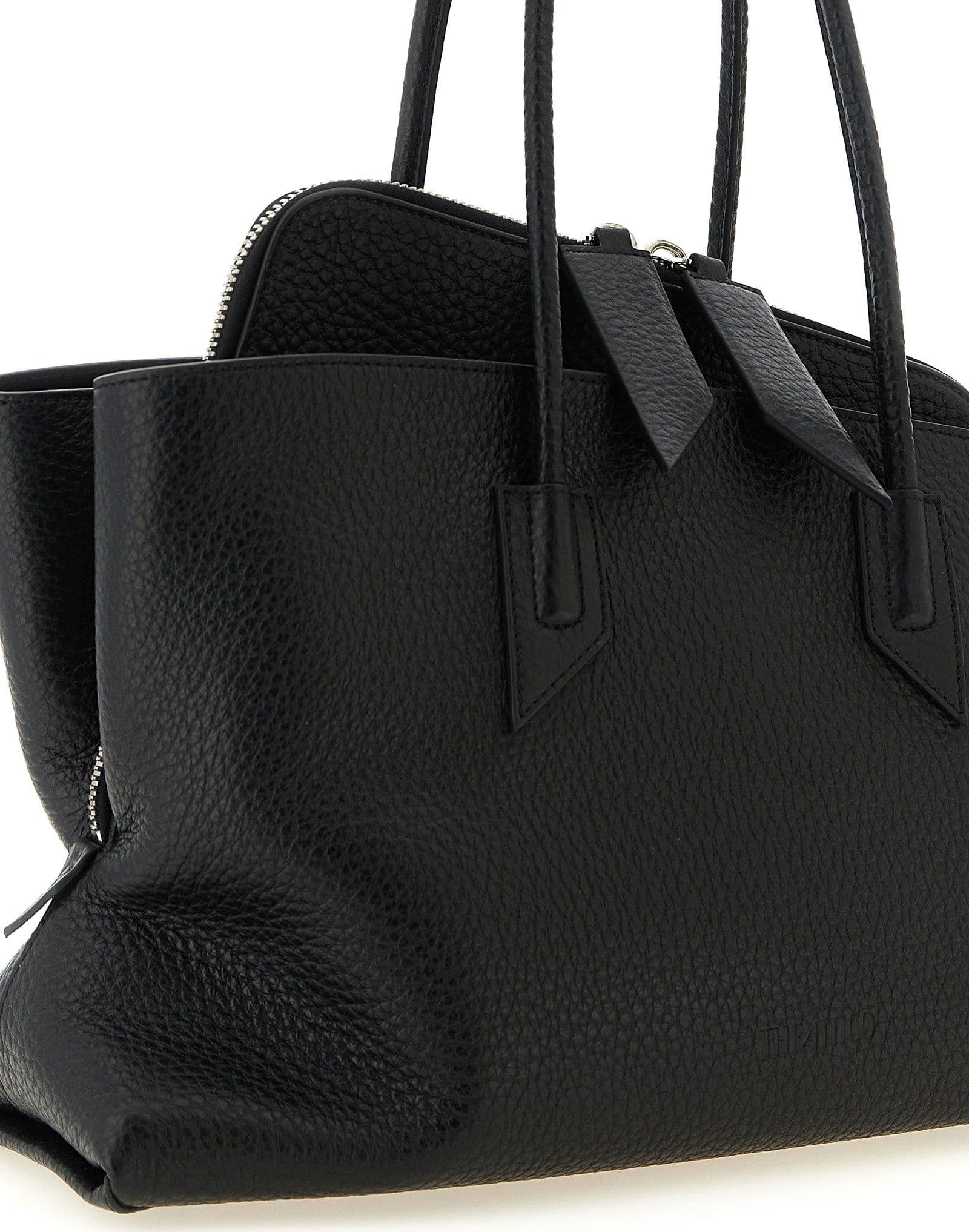 Black Bovine Leather Shoulder Bag - 3