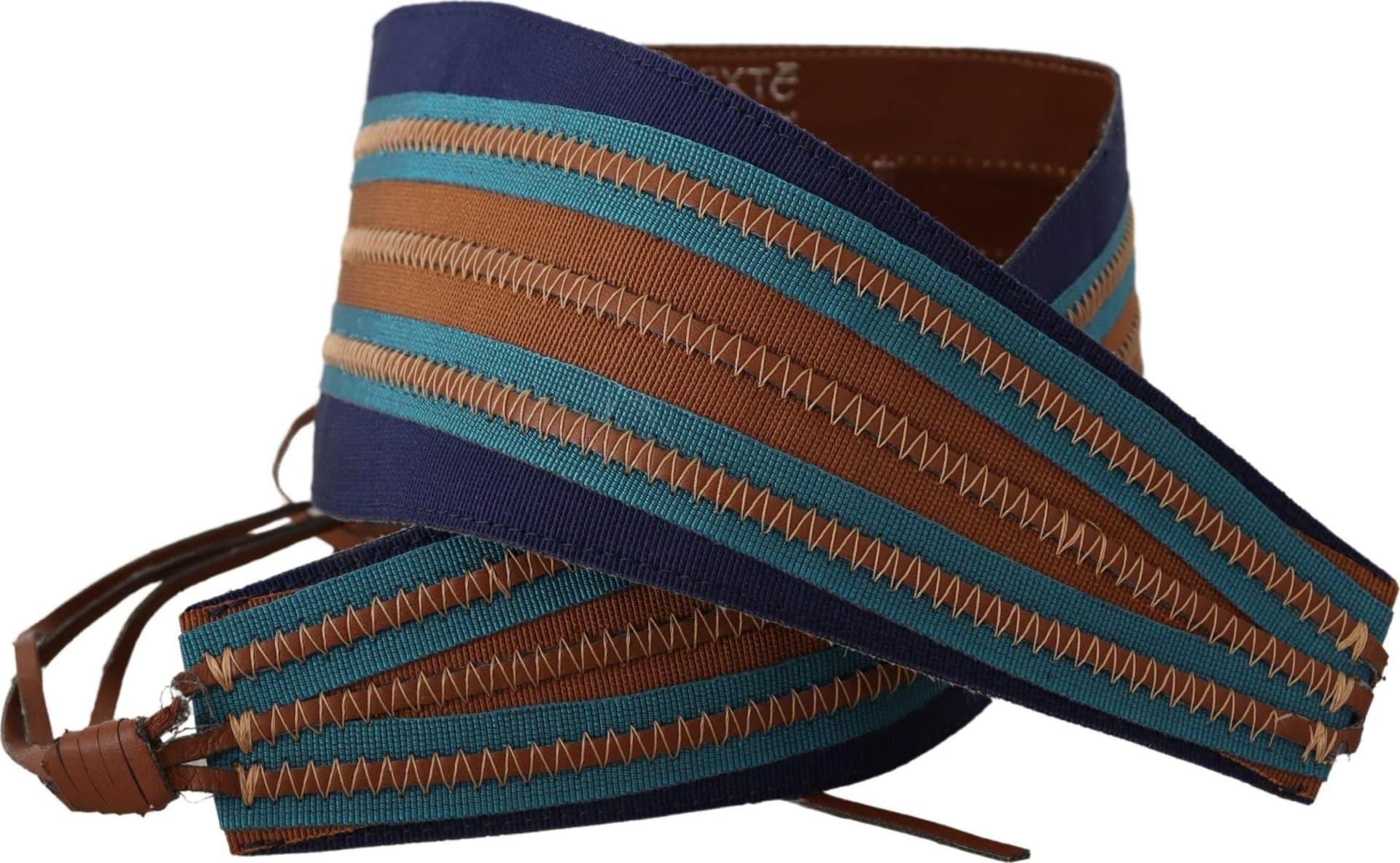 Brown Leather Wide Waistband Tie Fastening Belt - 2