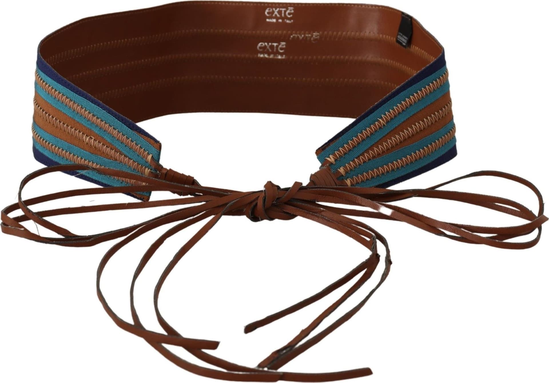 Brown Leather Wide Waistband Tie Fastening Belt - 3