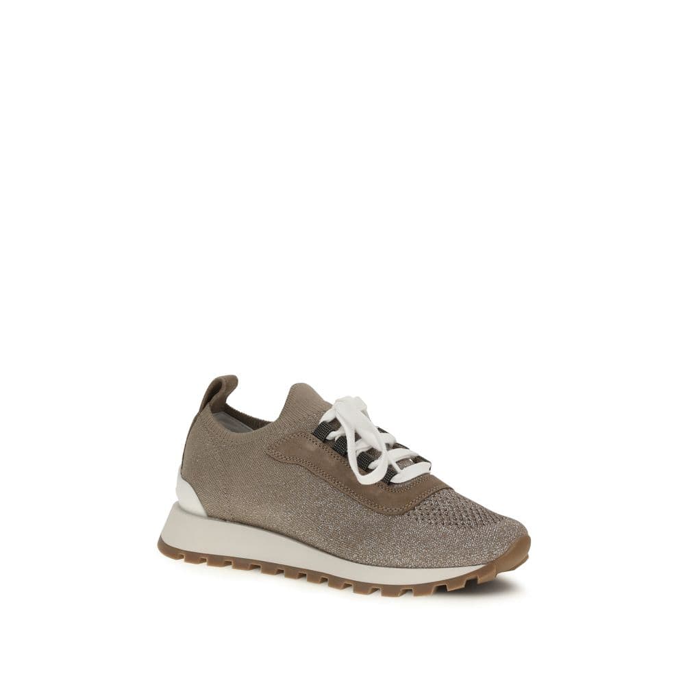 Beige Cotton Chunky Sneakers - 2