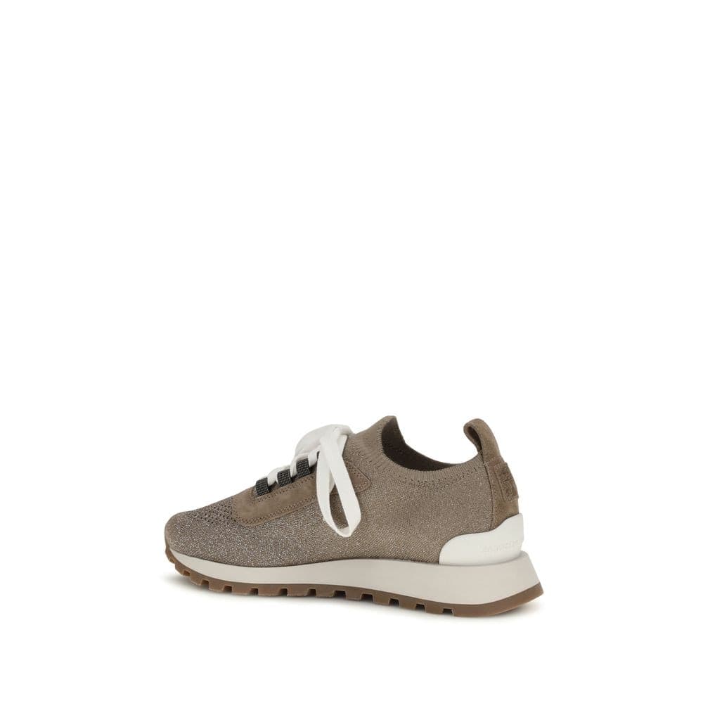 Beige Cotton Chunky Sneakers - 3