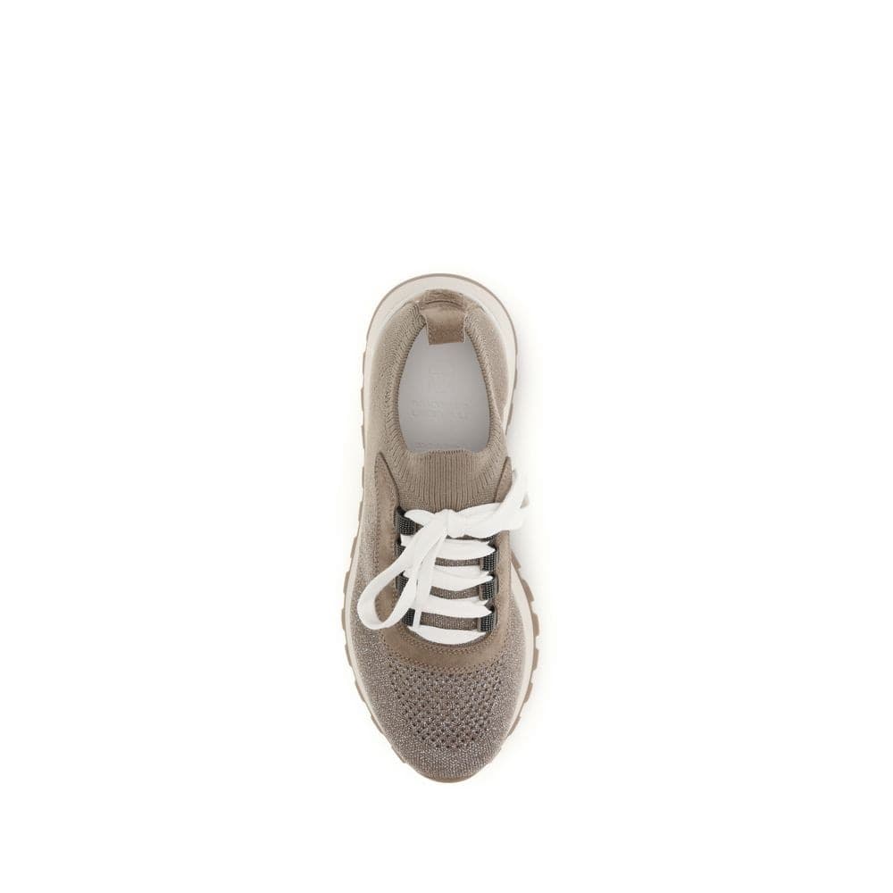 Beige Cotton Chunky Sneakers - 4
