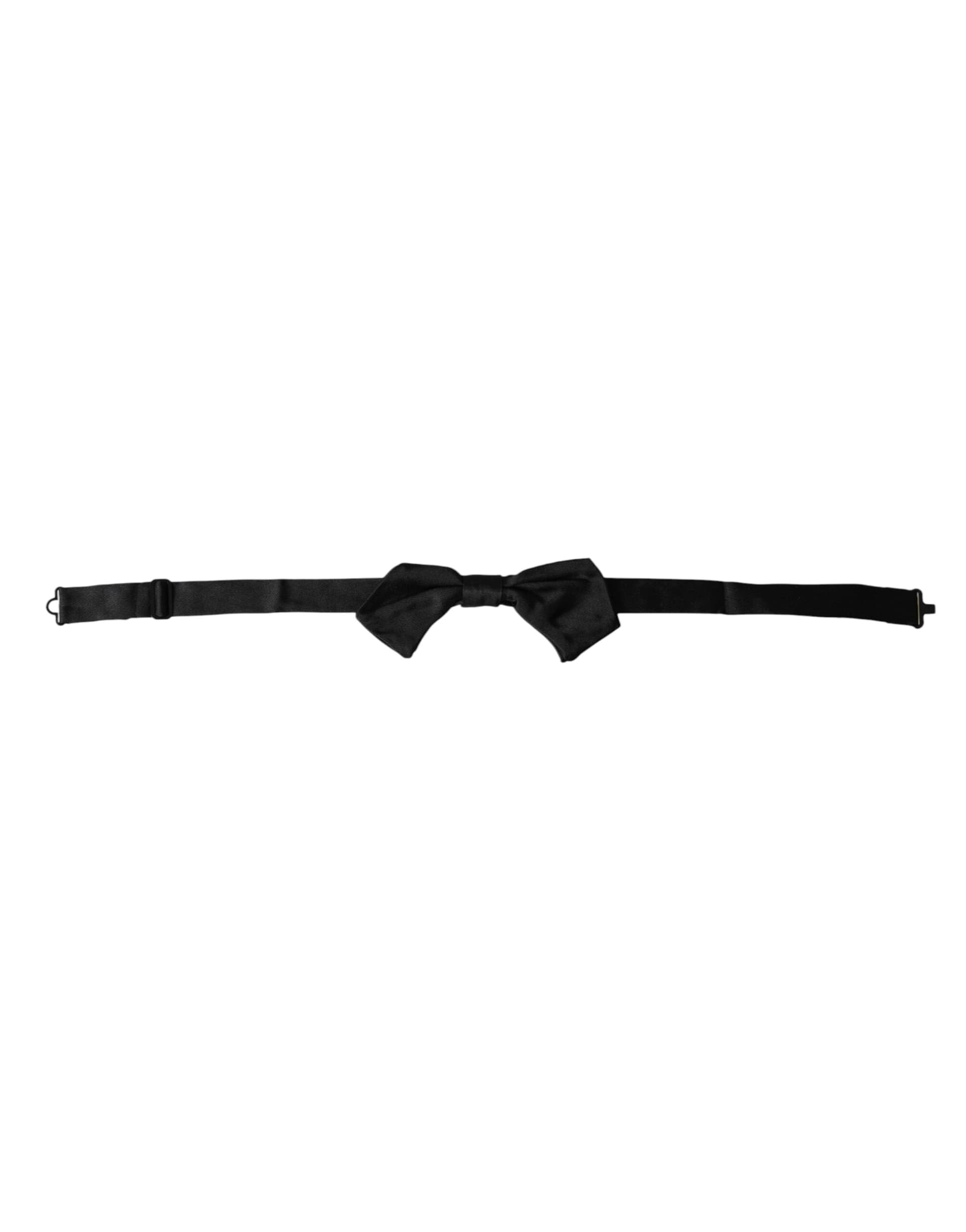Black Satin Silk Adjustable Neck Men Bow Tie - 2