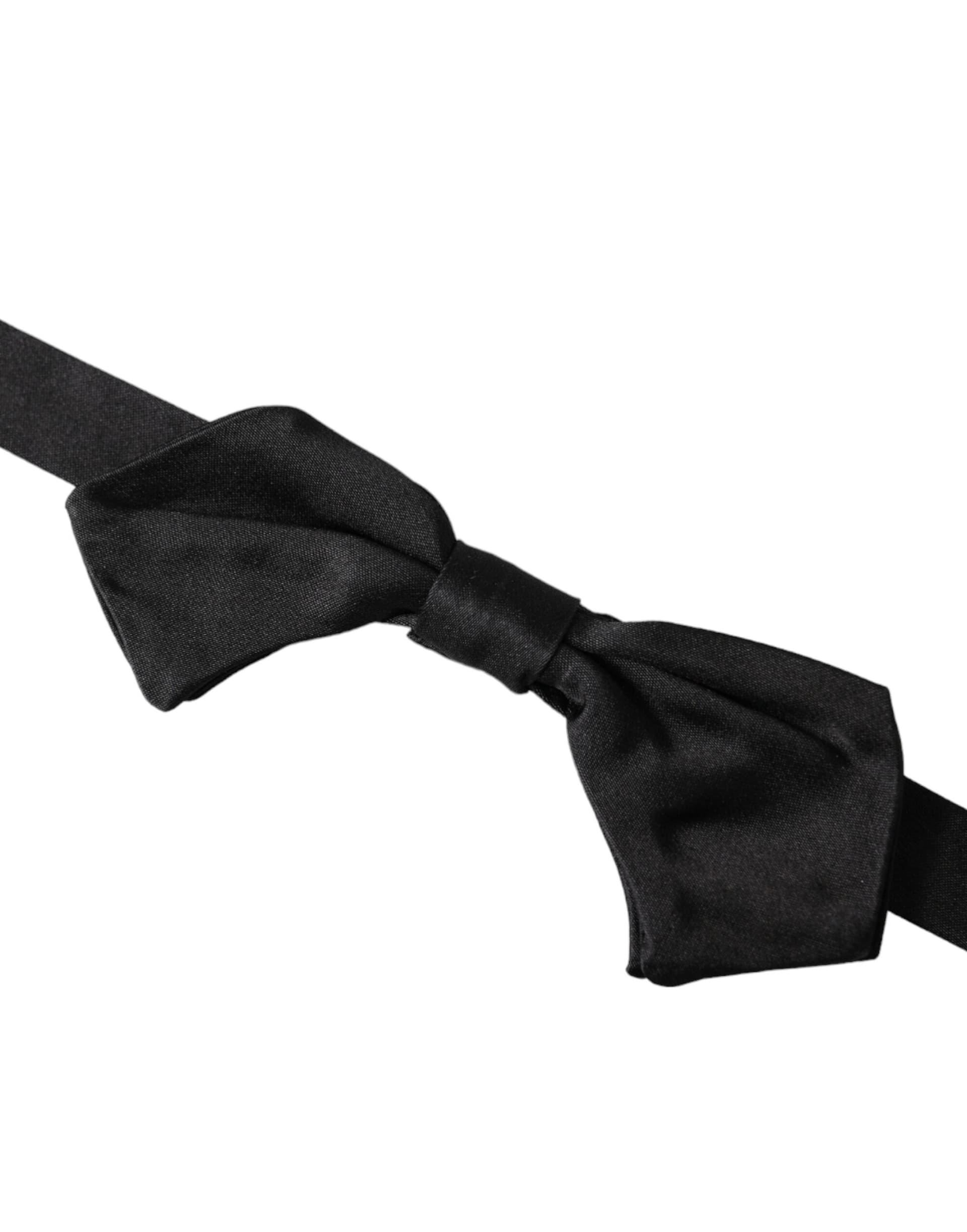 Black Satin Silk Adjustable Neck Men Bow Tie - 3