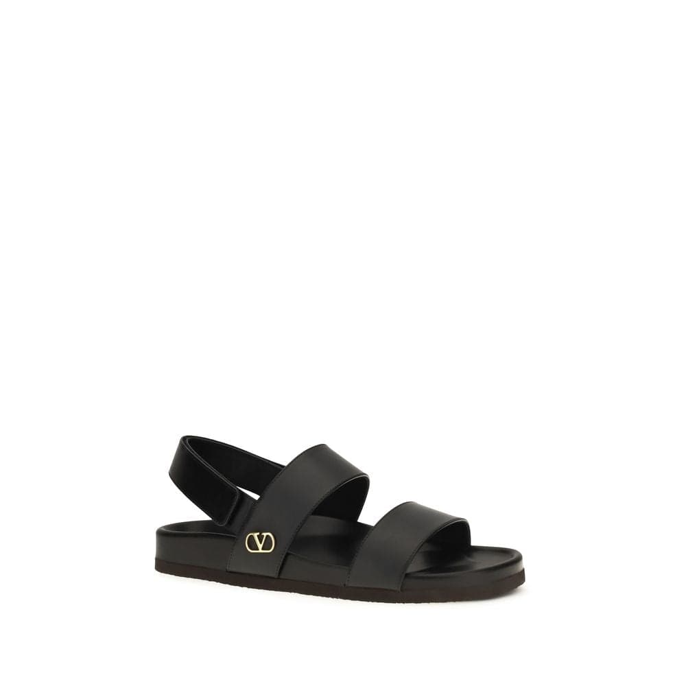 Black Calf Leather Bos Taurus Flat Sandals - 2