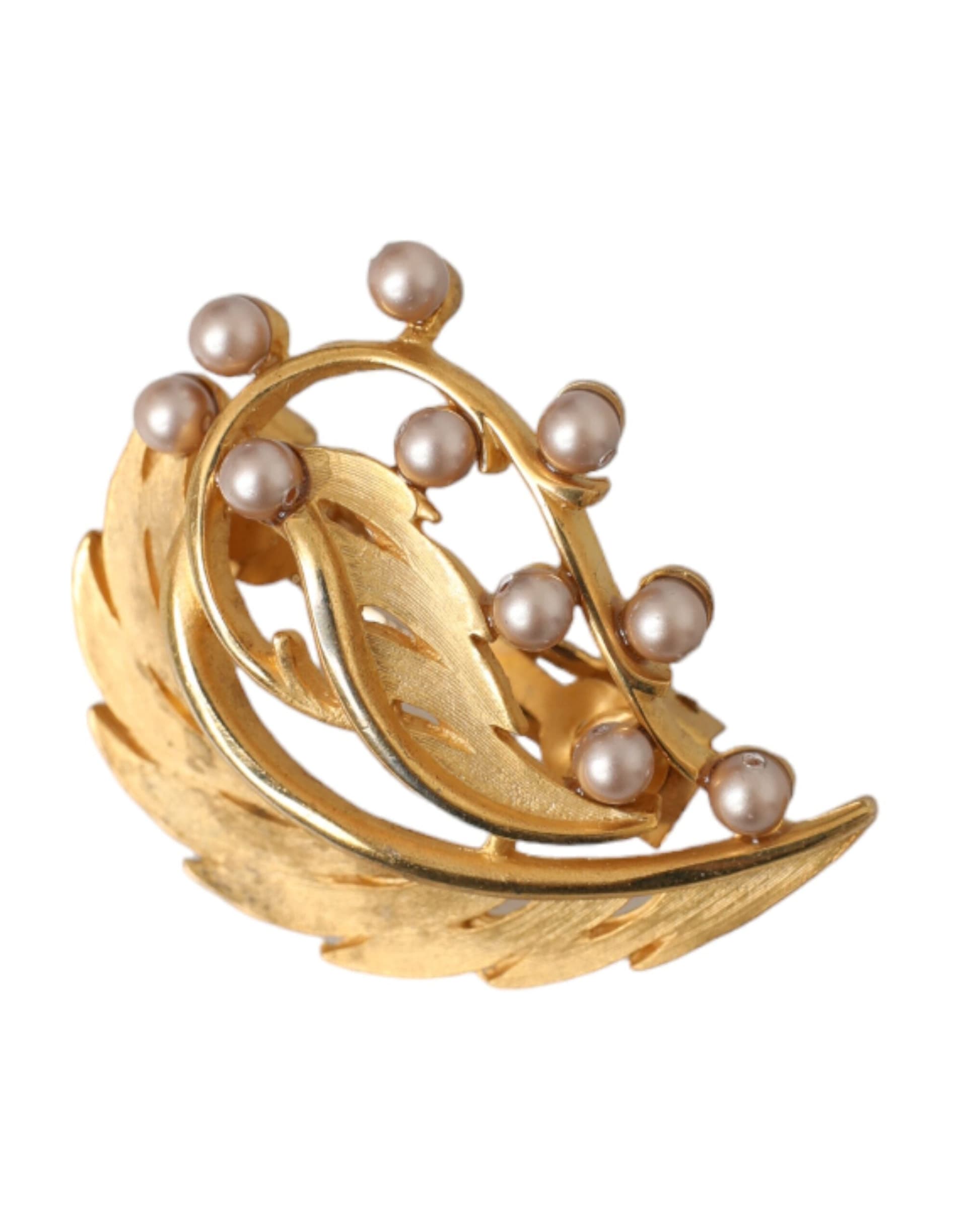Gold Brass Leaf Embellished Jewelry Brooch Hair Pin - 2
