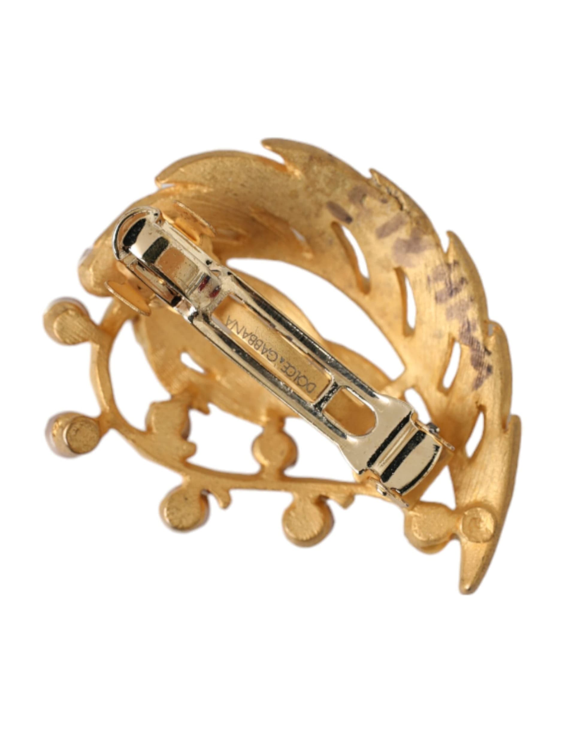 Gold Brass Leaf Embellished Jewelry Brooch Hair Pin - 3