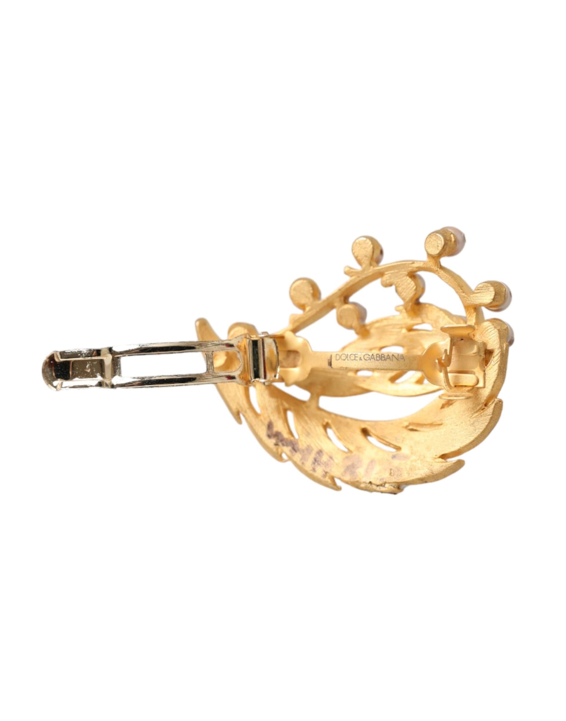 Gold Brass Leaf Embellished Jewelry Brooch Hair Pin - 4