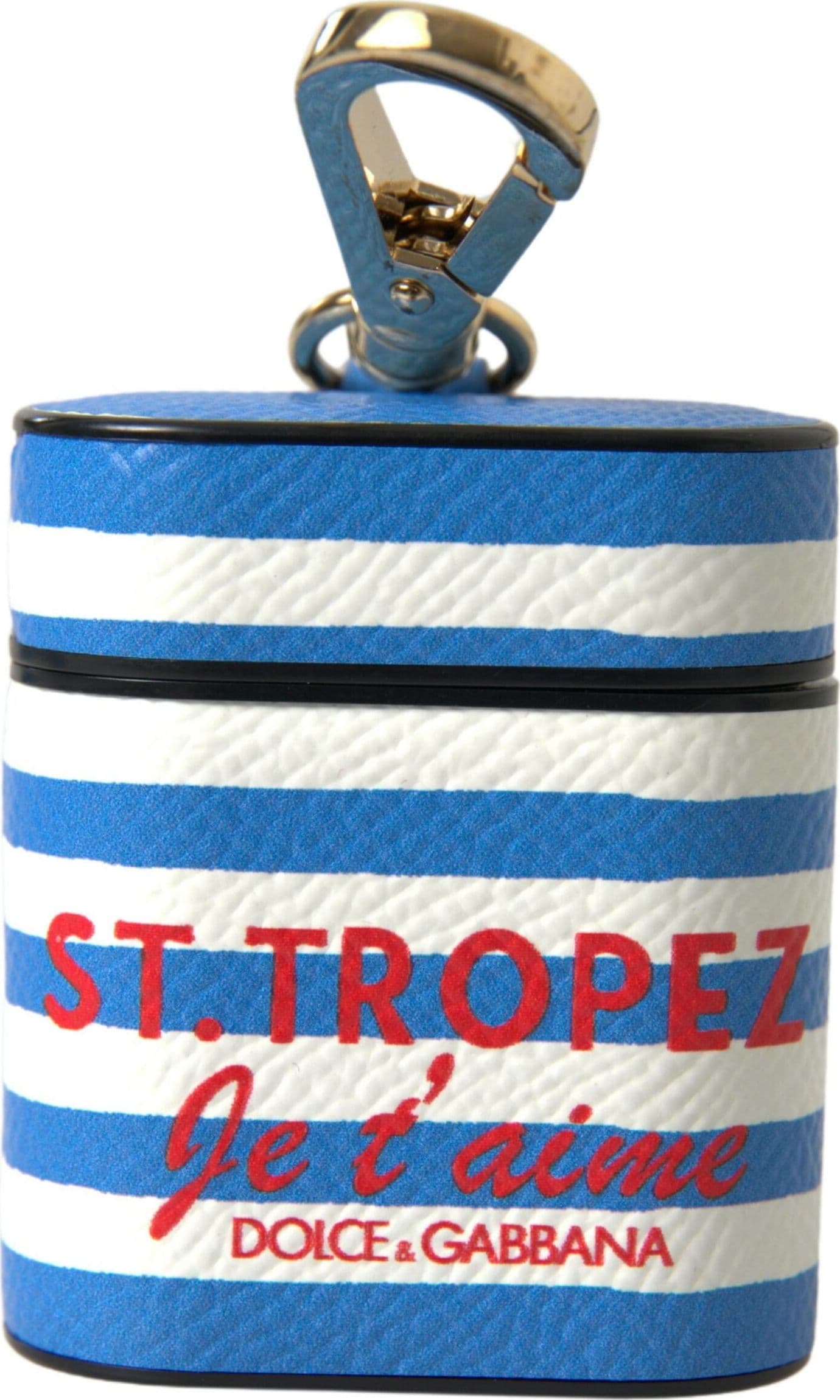 Blue Stripe Dauphine Leather Logo Print Airpod Case