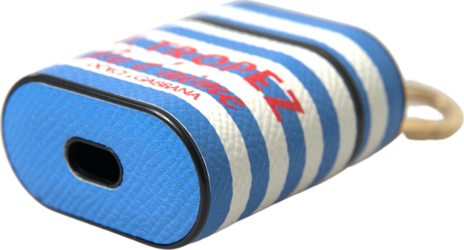 Blue Stripe Dauphine Leather Logo Print Airpod Case - 2