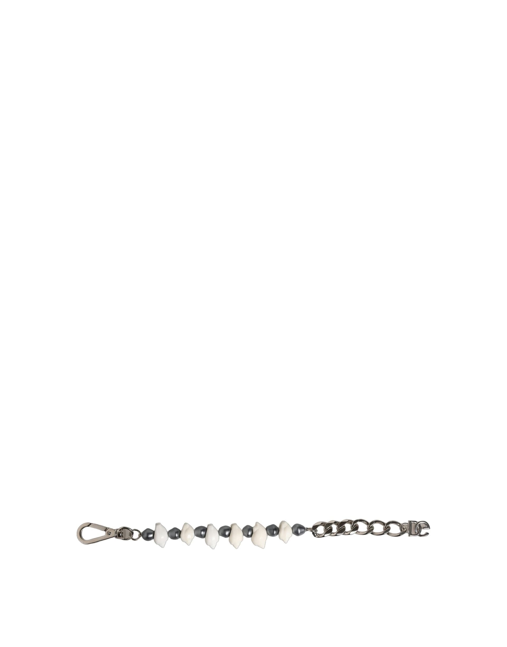 Silver Tone Brass Beaded Shell DG Logo Pendant Bracelet - 2