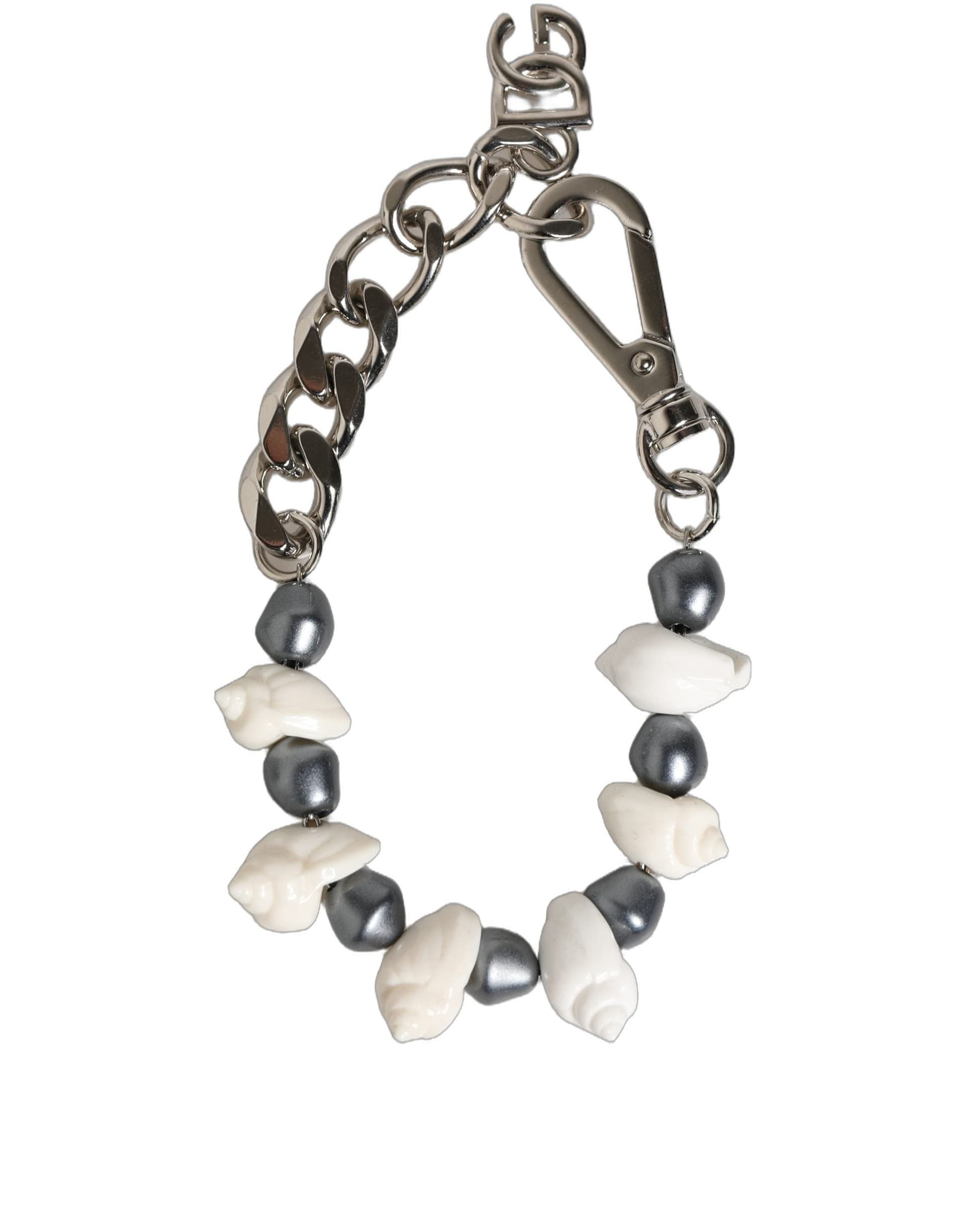 Silver Tone Brass Beaded Shell DG Logo Pendant Bracelet - 3