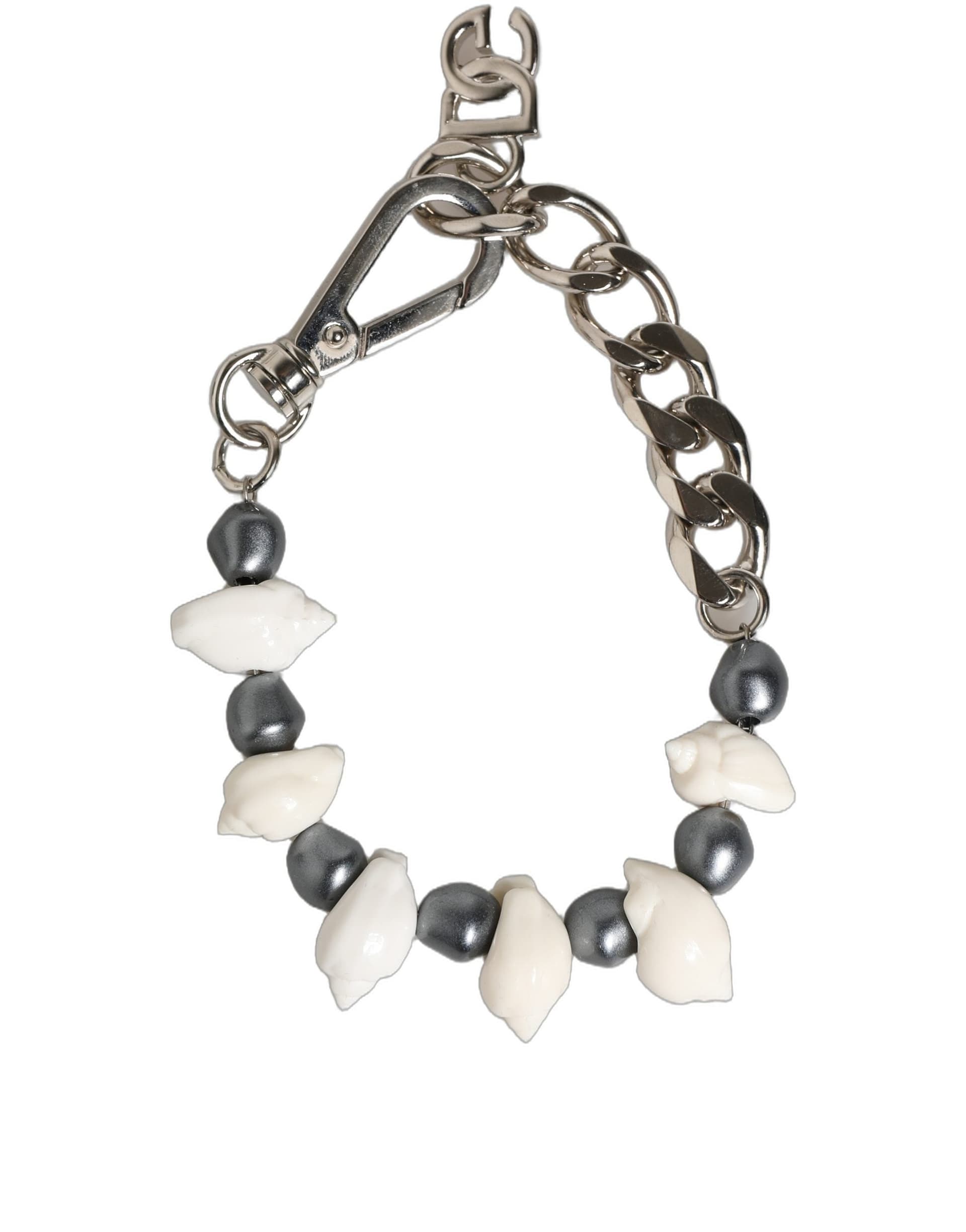Silver Tone Brass Beaded Shell DG Logo Pendant Bracelet - 6