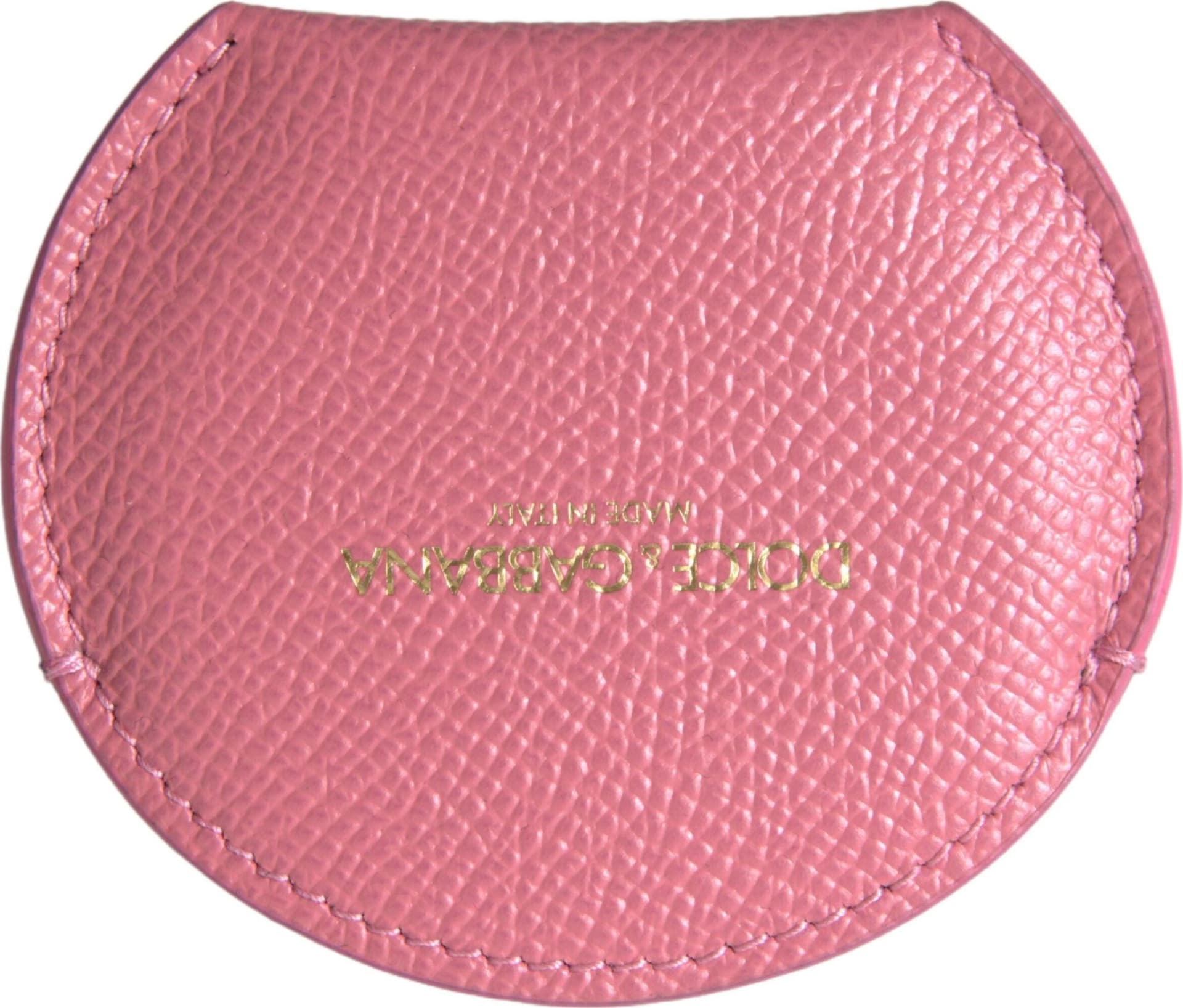 Pink Calfskin Leather Round Logo Print Hand Mirror Holder - 4