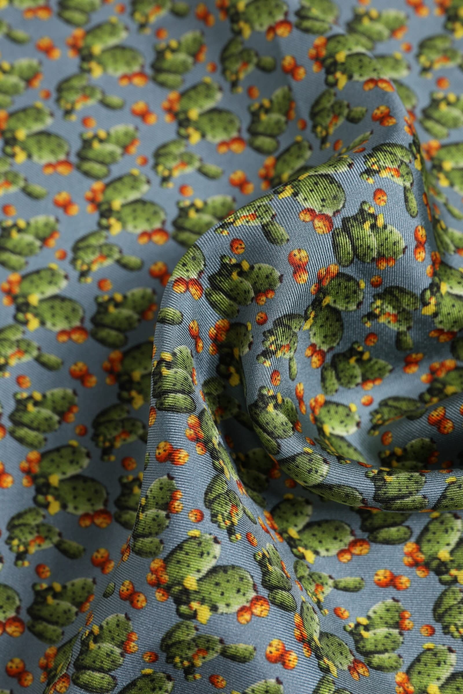 Gray Green Cactus Print Square Foulard Scarf - 5