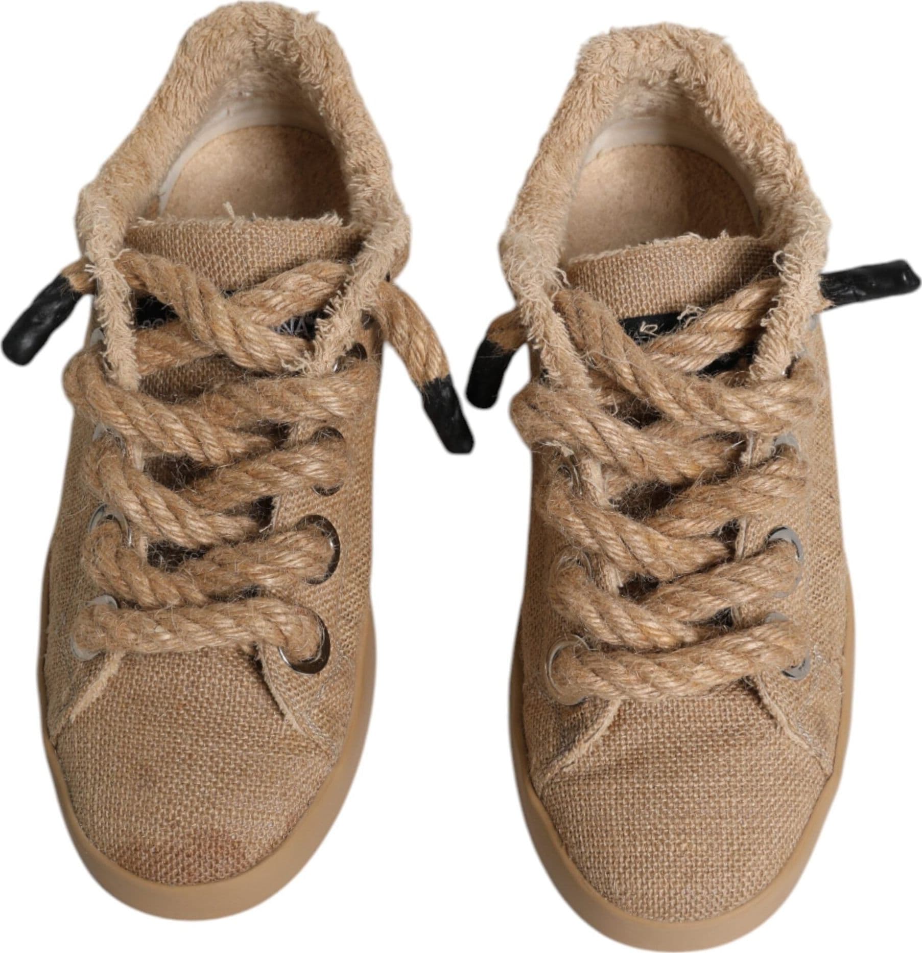 Brown Jute Fabric Low Top Men Sneakers Shoes - 2