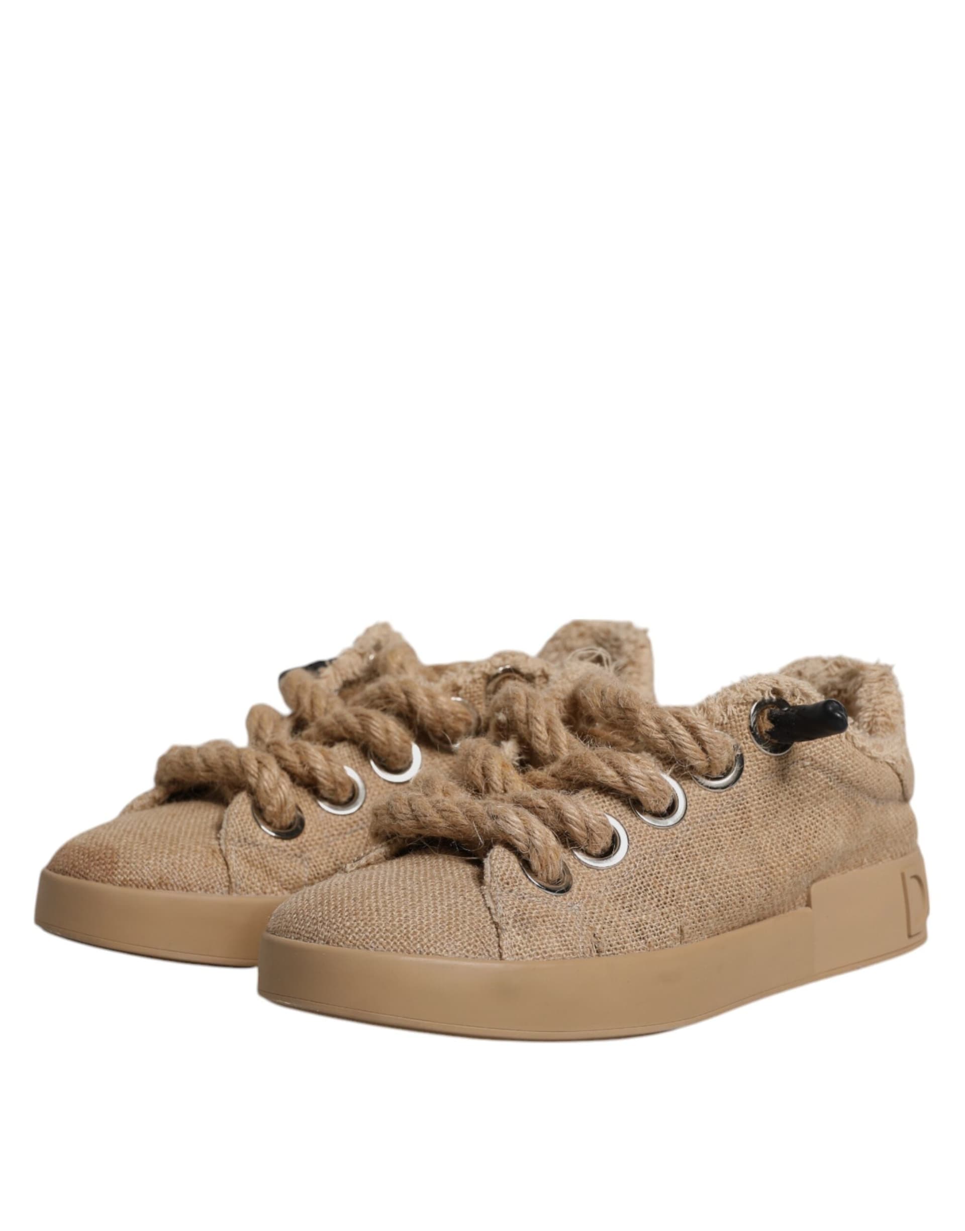 Brown Jute Fabric Low Top Men Sneakers Shoes - 3