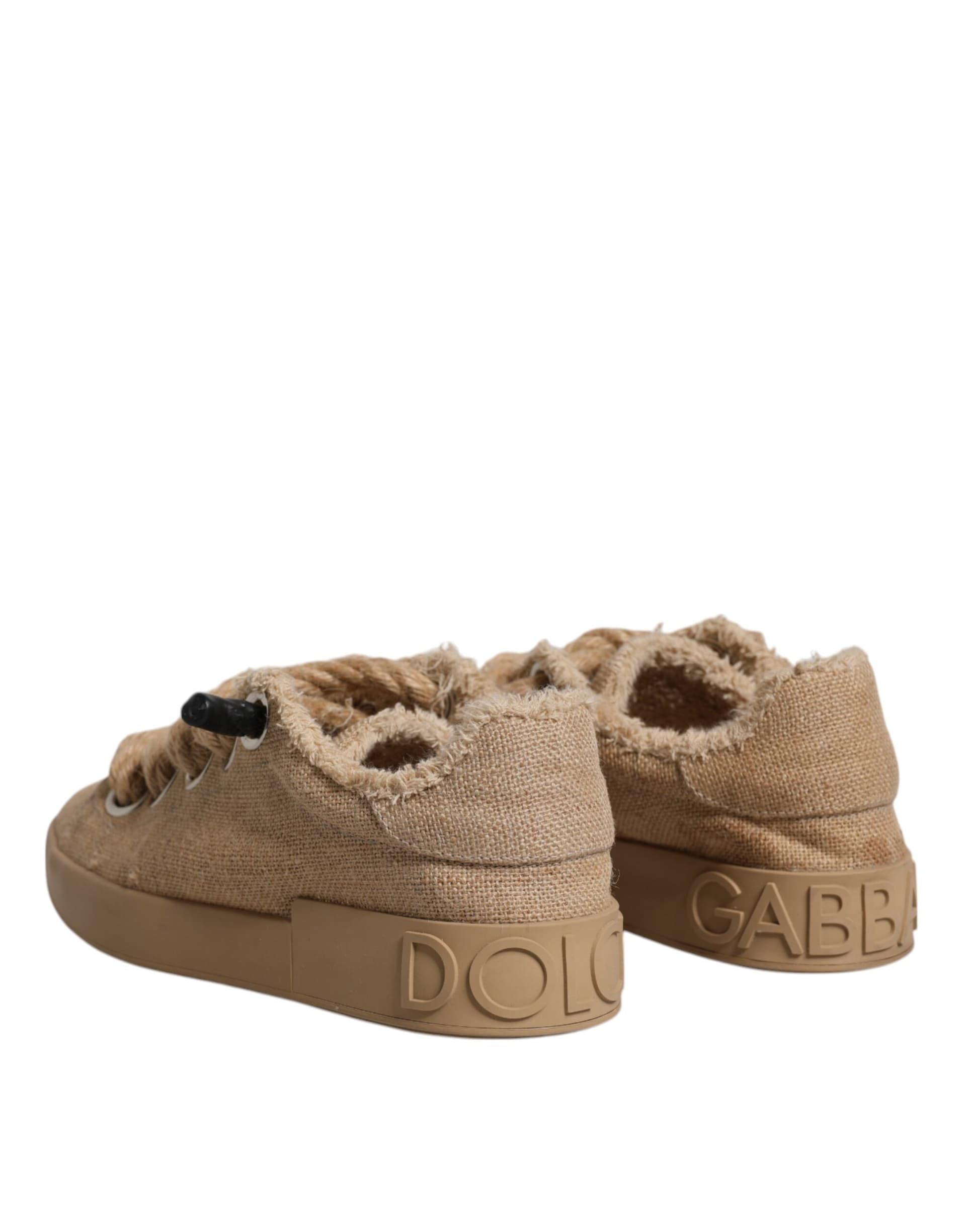 Brown Jute Fabric Low Top Men Sneakers Shoes - 4